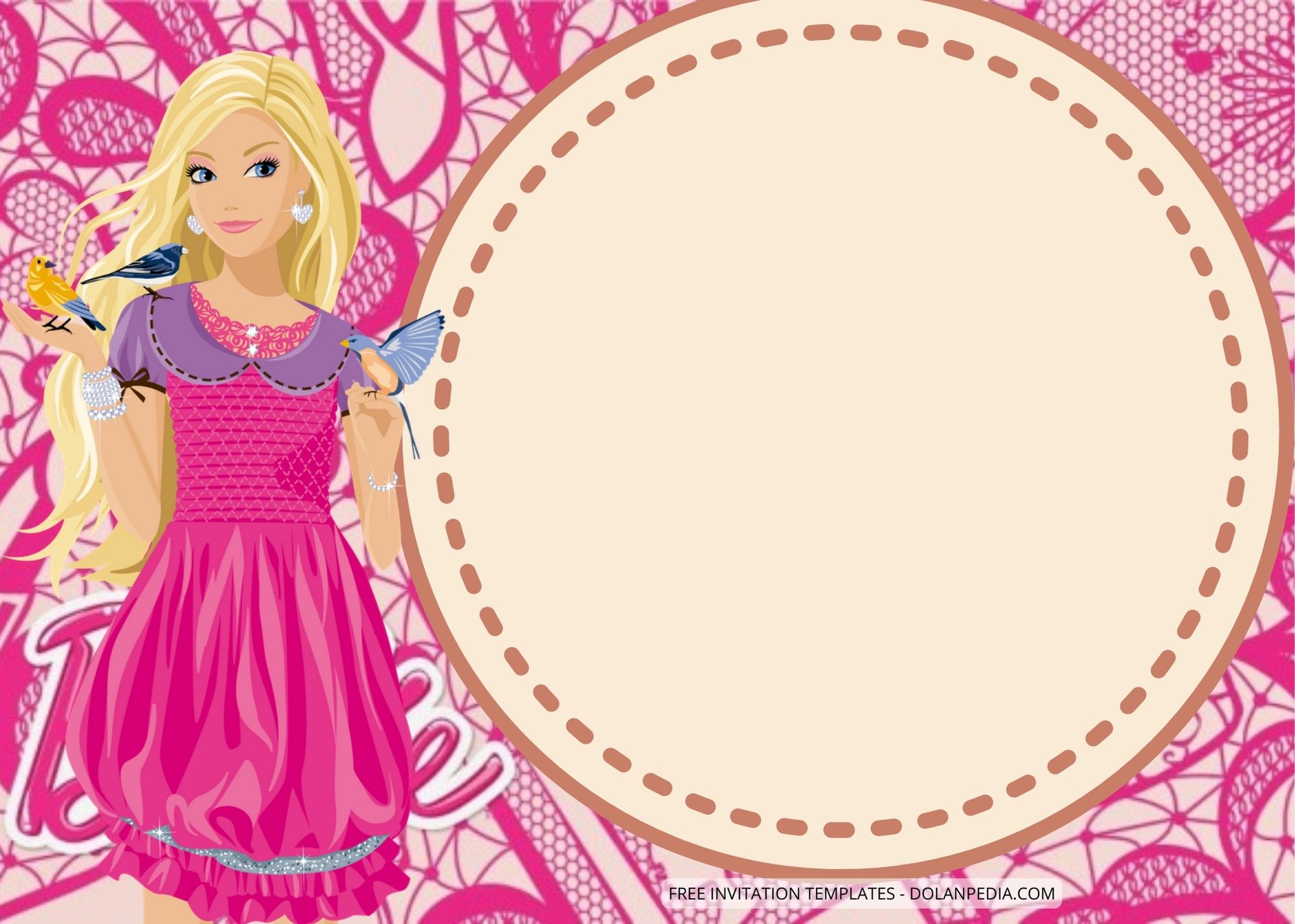 Blank Pink Barbie Birthday Invitation Templates Three