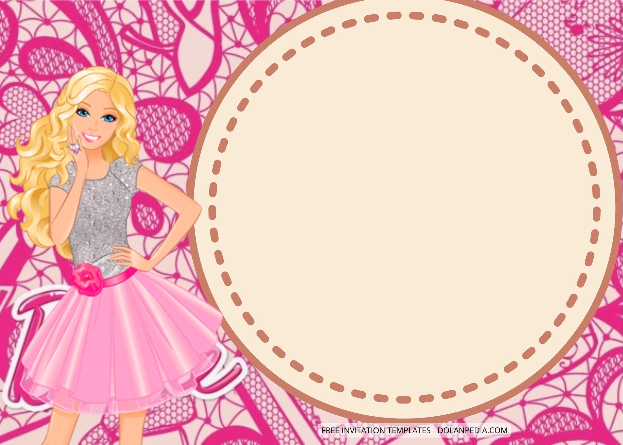 Blank Pink Barbie Birthday Invitation Templates Two