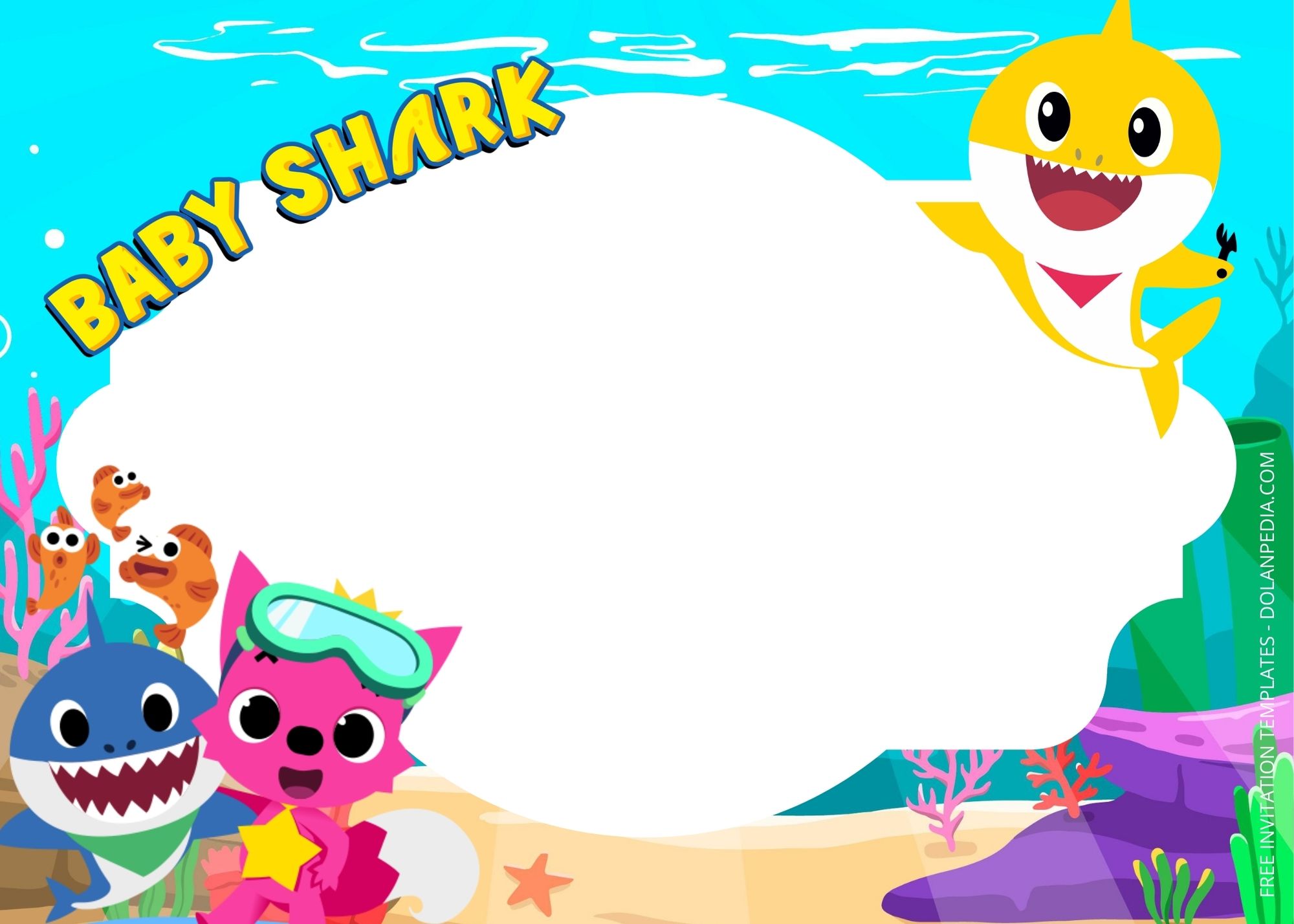 Blank Pinkfong Baby Shark Birthday Invitation Templates Five