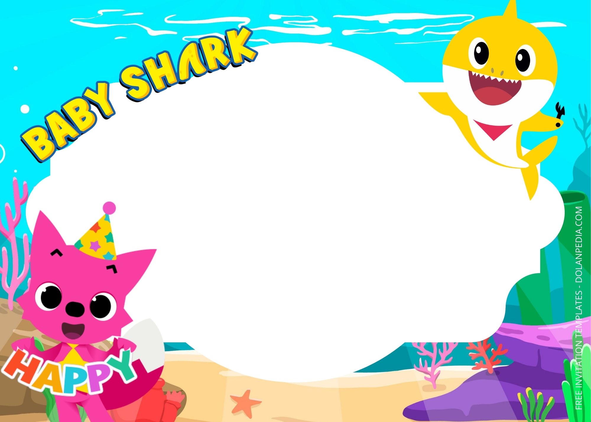Blank Pinkfong Baby Shark Birthday Invitation Templates Four