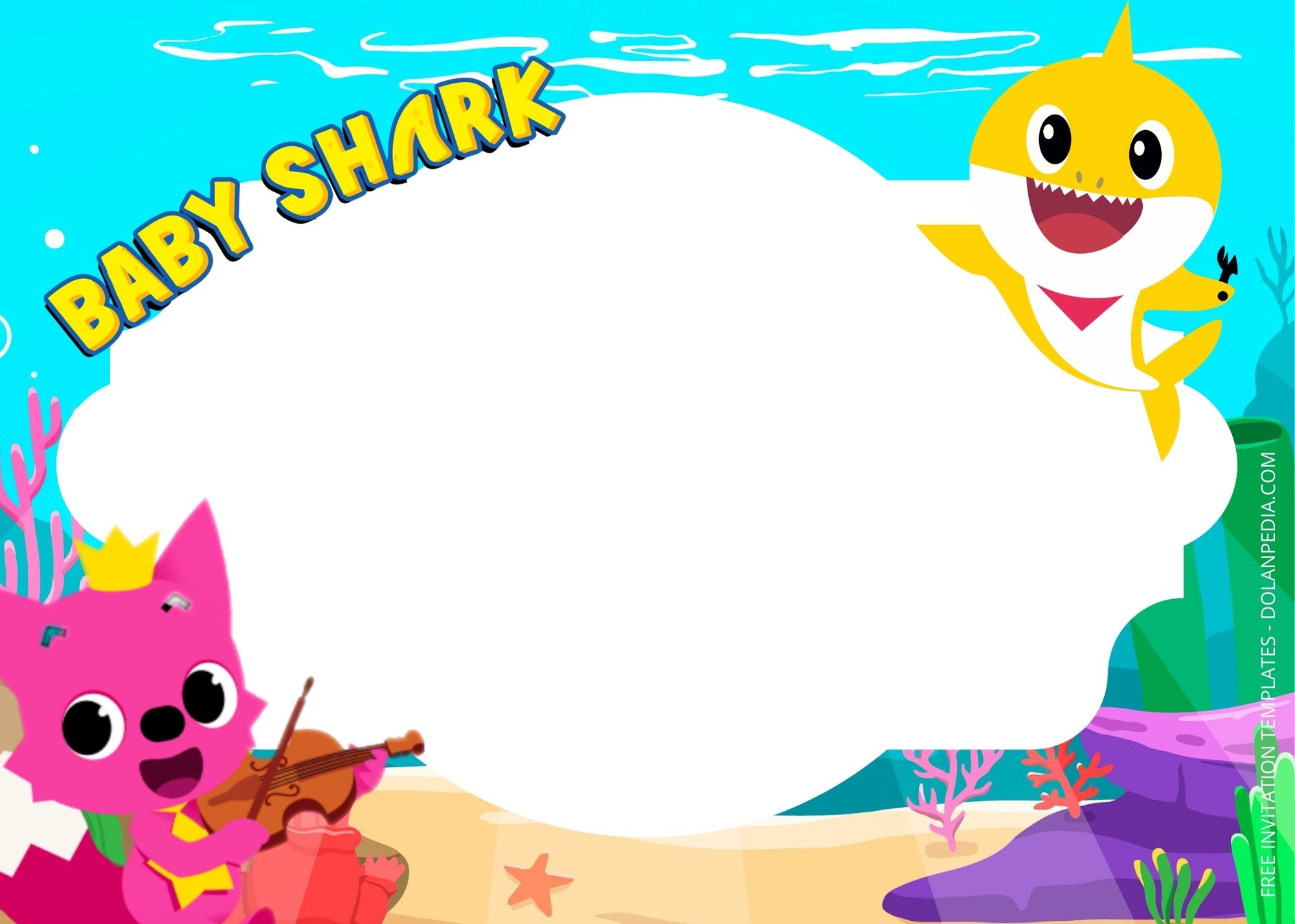 Blank Pinkfong Baby Shark Birthday Invitation Templates One