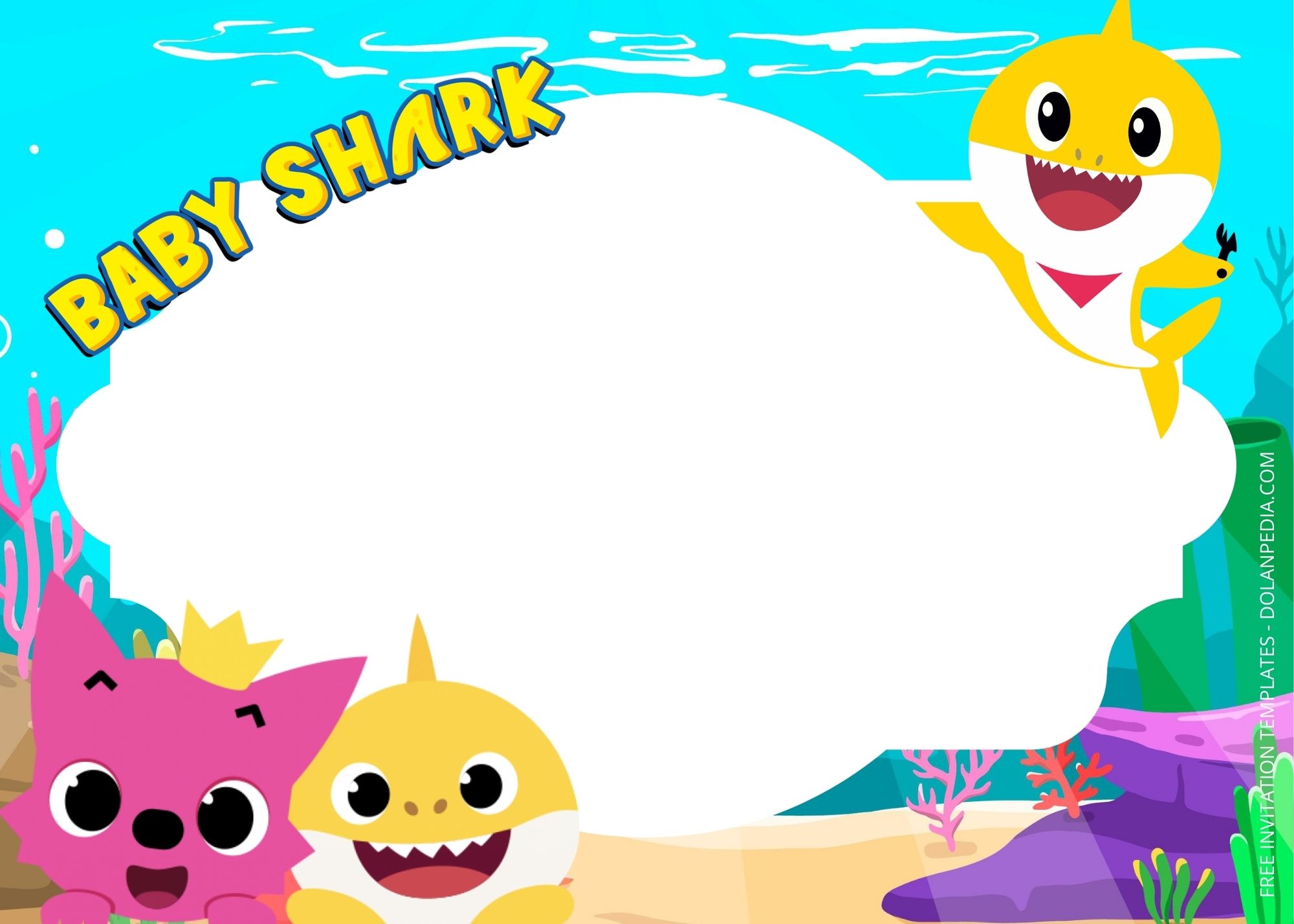 Blank Pinkfong Baby Shark Birthday Invitation Templates Six
