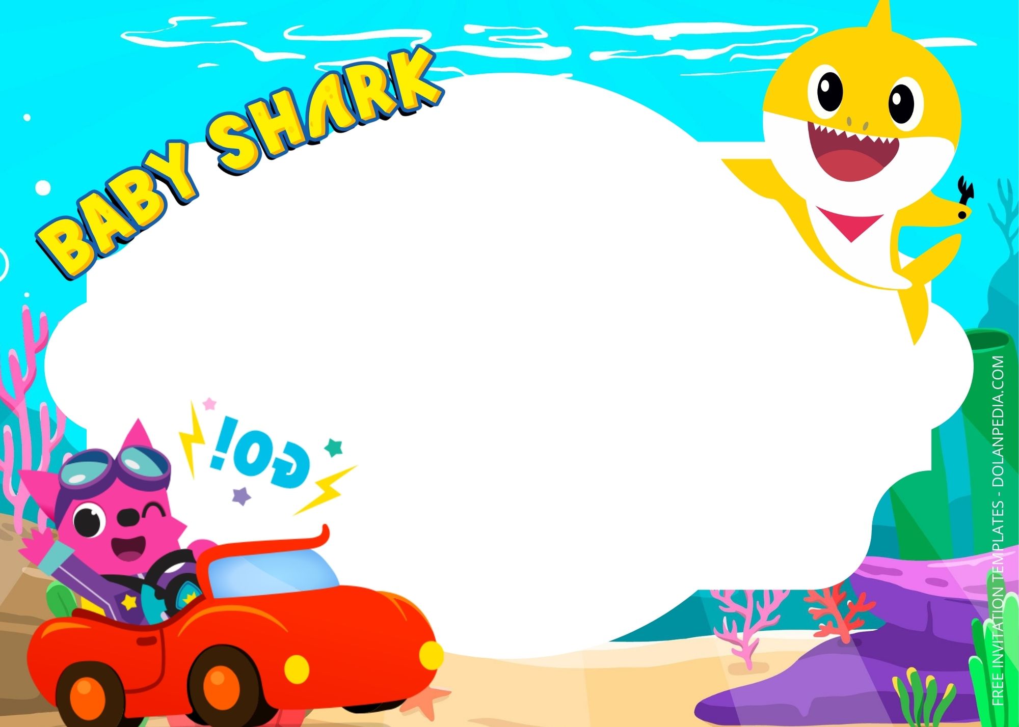 Blank Pinkfong Baby Shark Birthday Invitation Templates Three