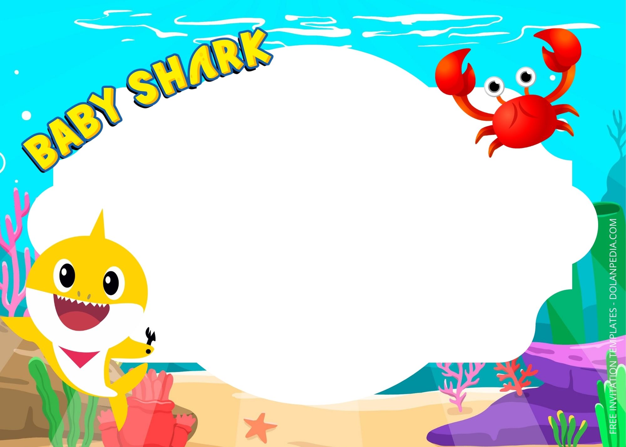 Blank Pinkfong Baby Shark Birthday Invitation Templates Two
