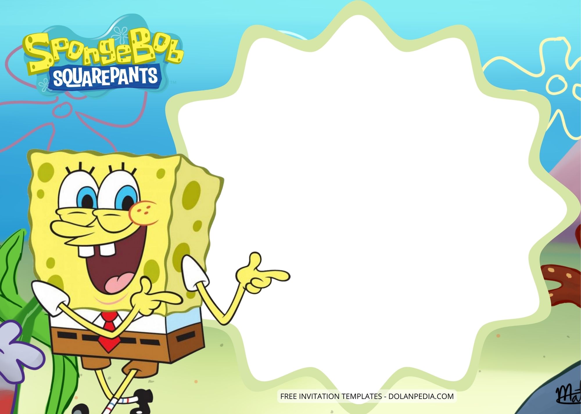 Blank Spongebob Squarepants Birthday Invitation Templates Five