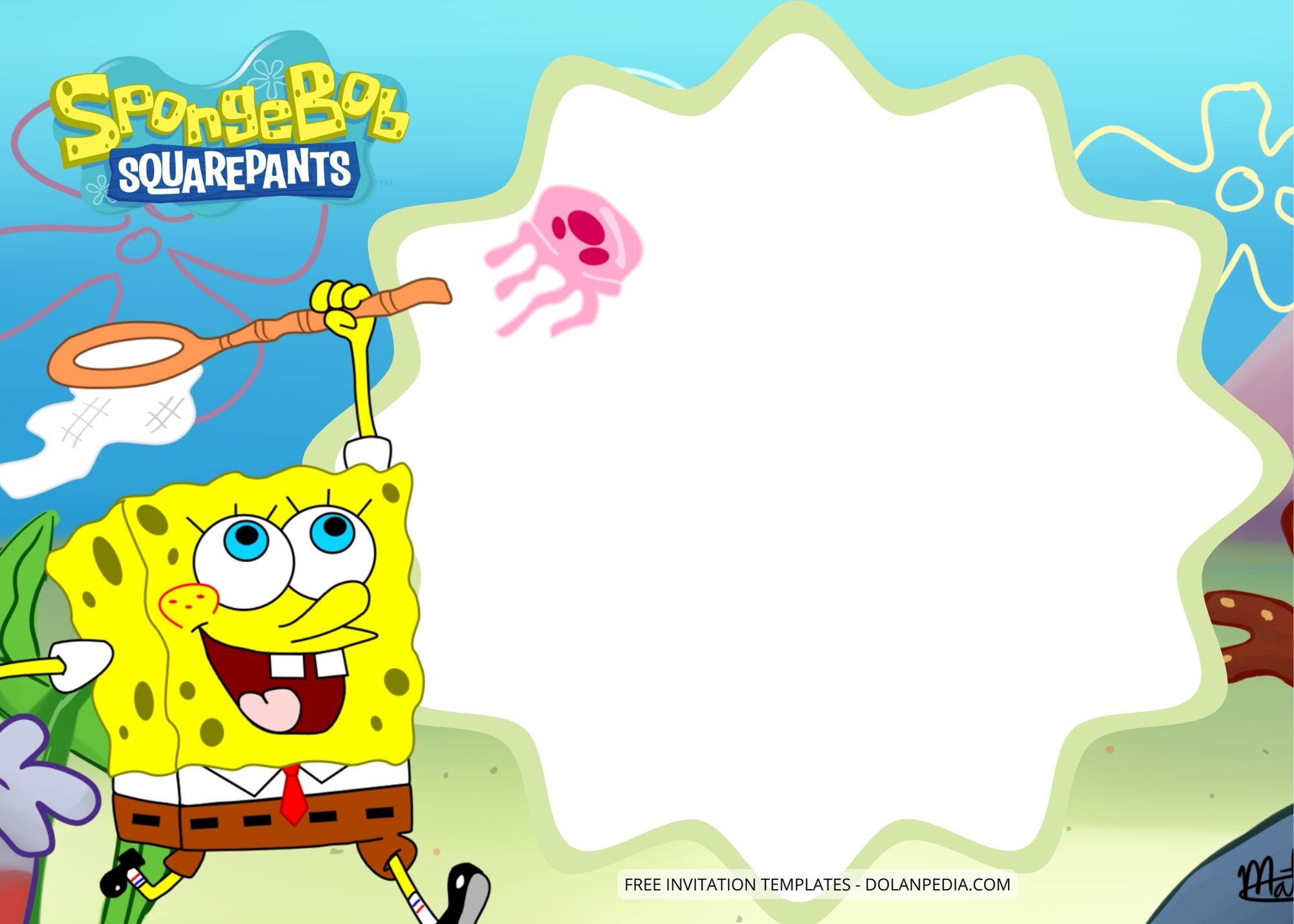 Blank Spongebob Squarepants Birthday Invitation Templates Three