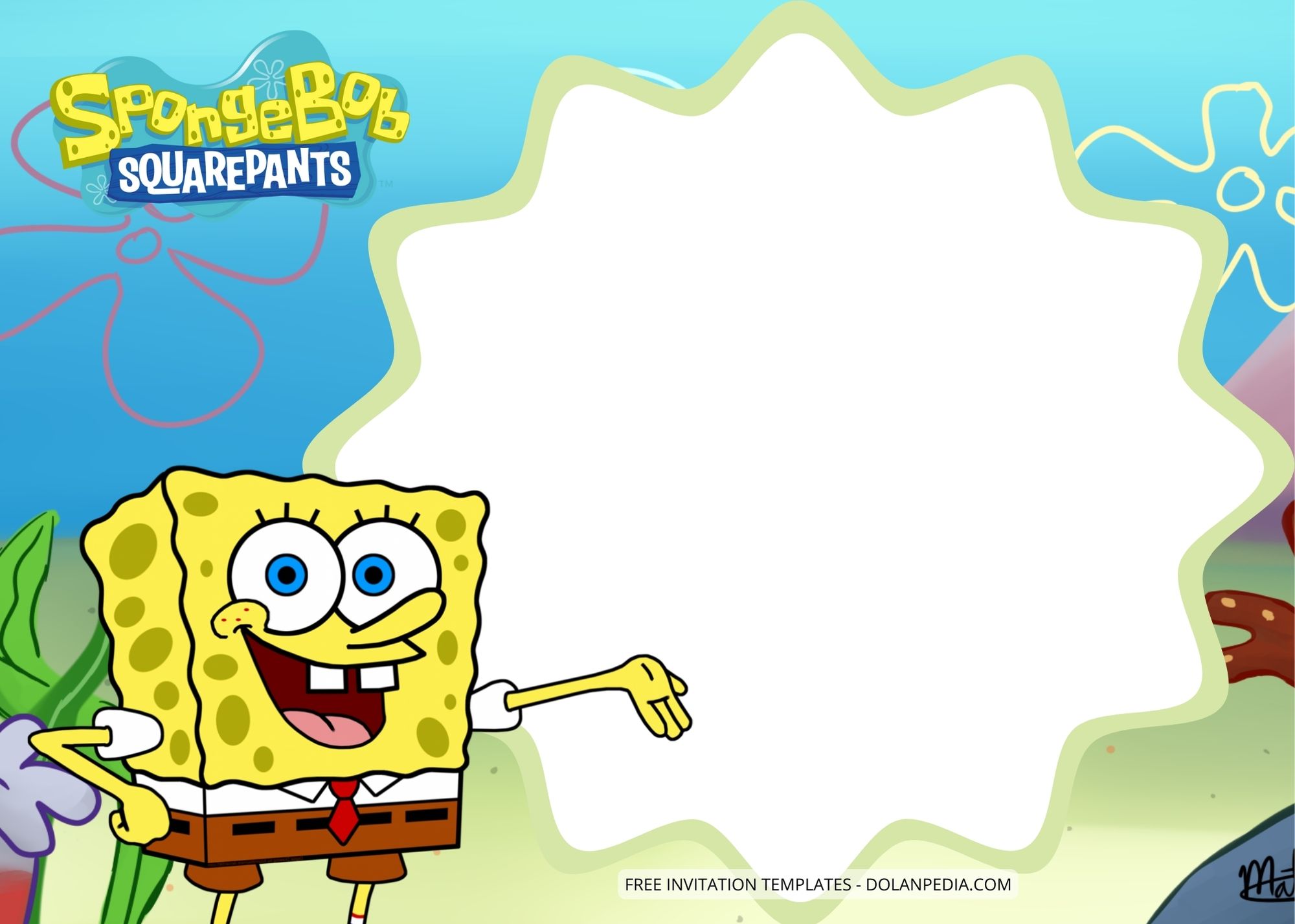 Blank Spongebob Squarepants Birthday Invitation Templates Two