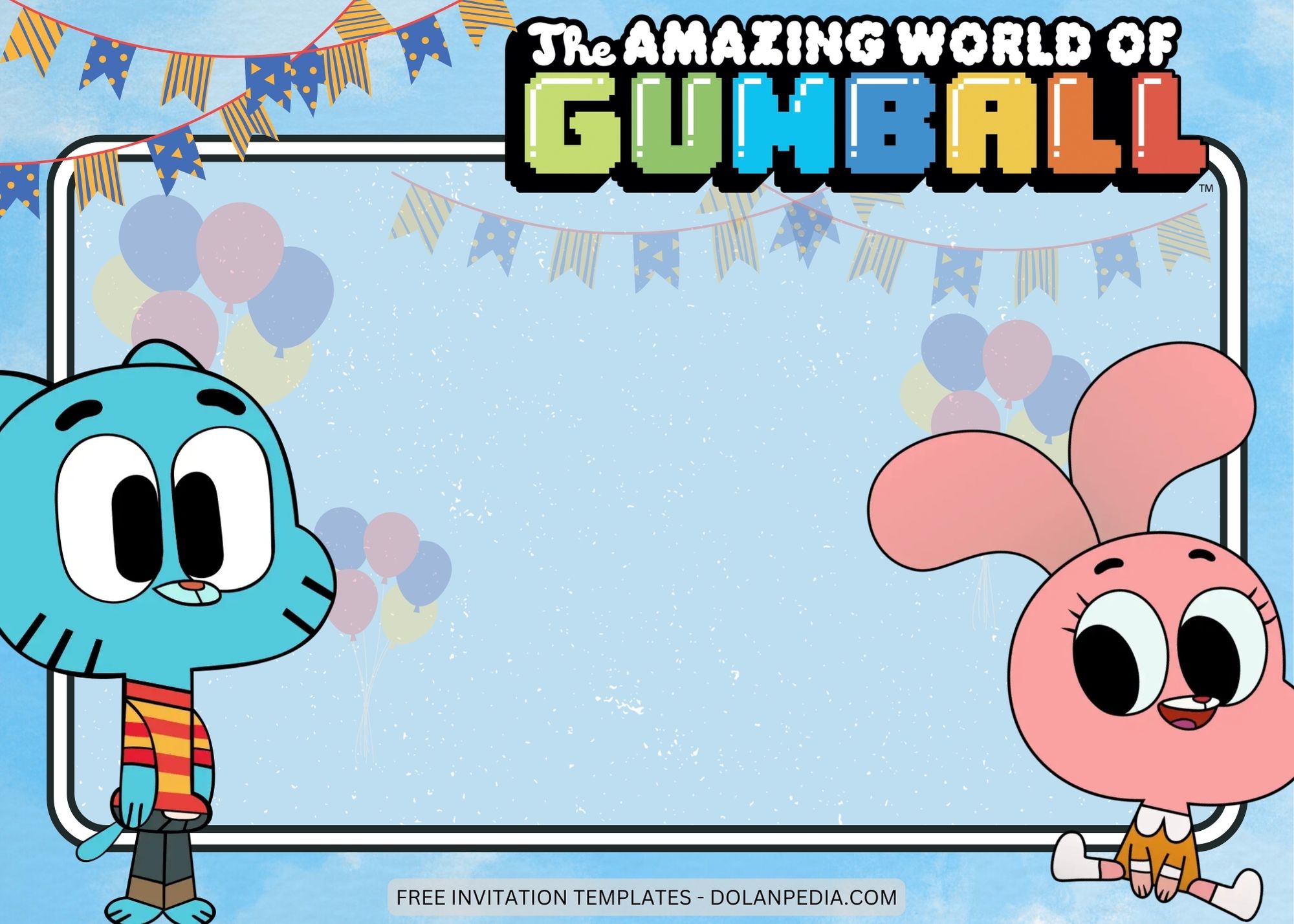 Blank The Amazing World of Gumball Birthday Invitation Templates Three