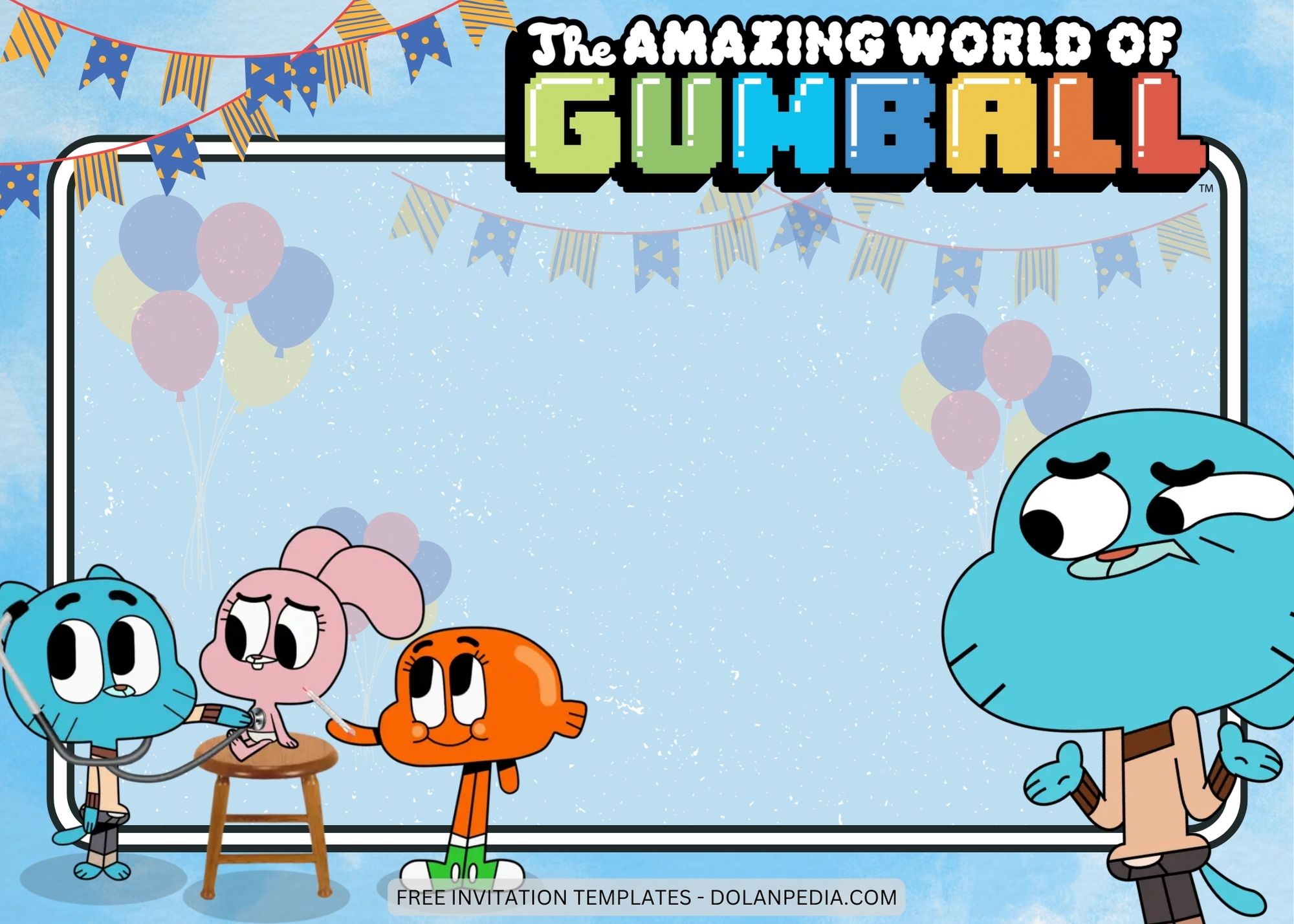 Blank The Amazing World of Gumball Birthday Invitation Templates Two