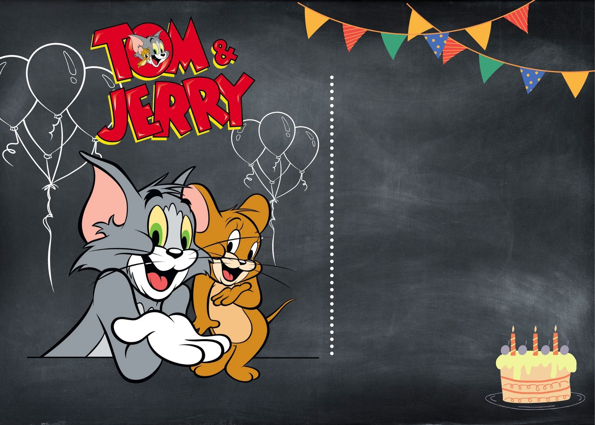 Blank Tom and Jerry Birthday Invitation Templates One