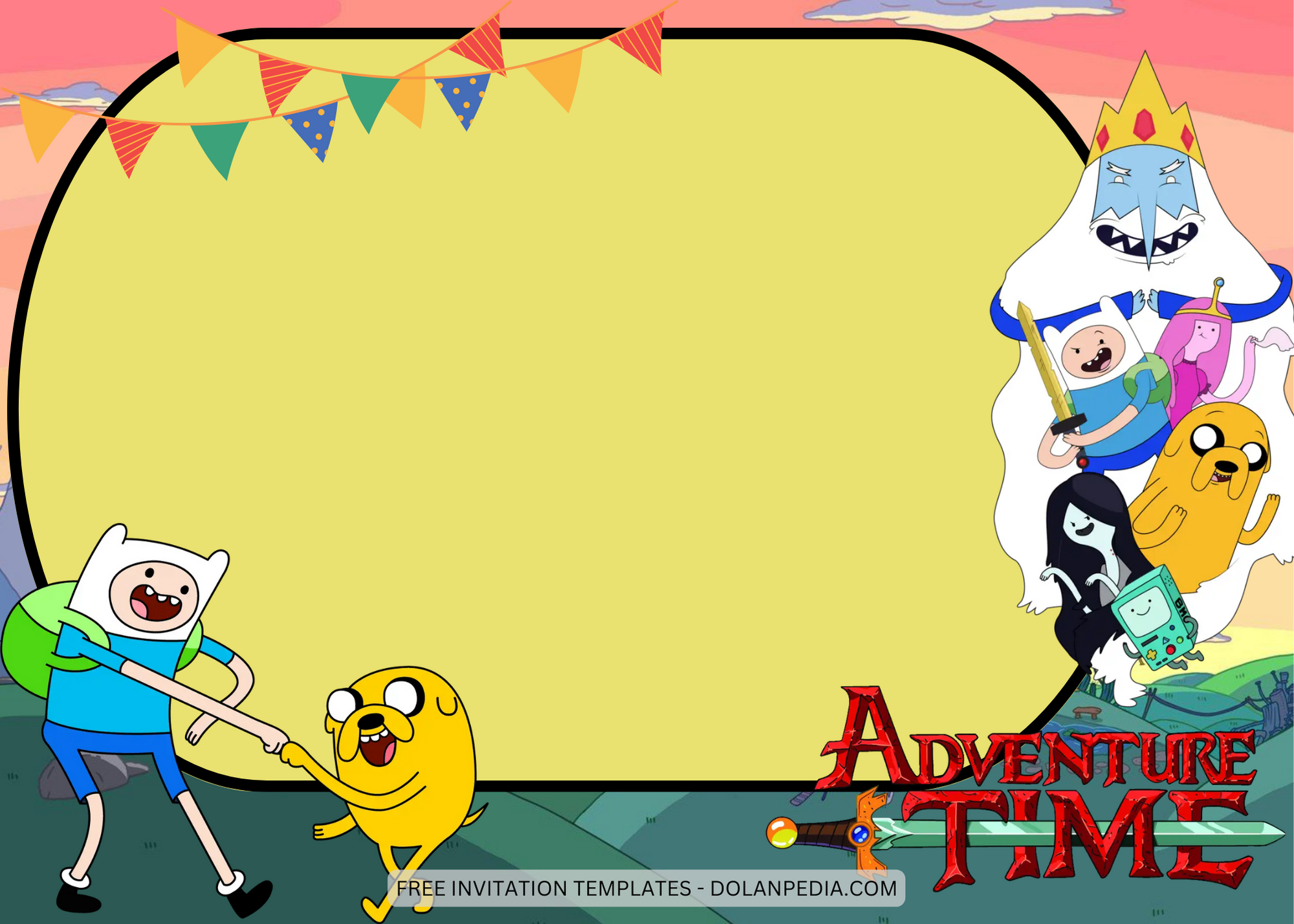 Blank Adventure Time Birthday Invitation Templates One