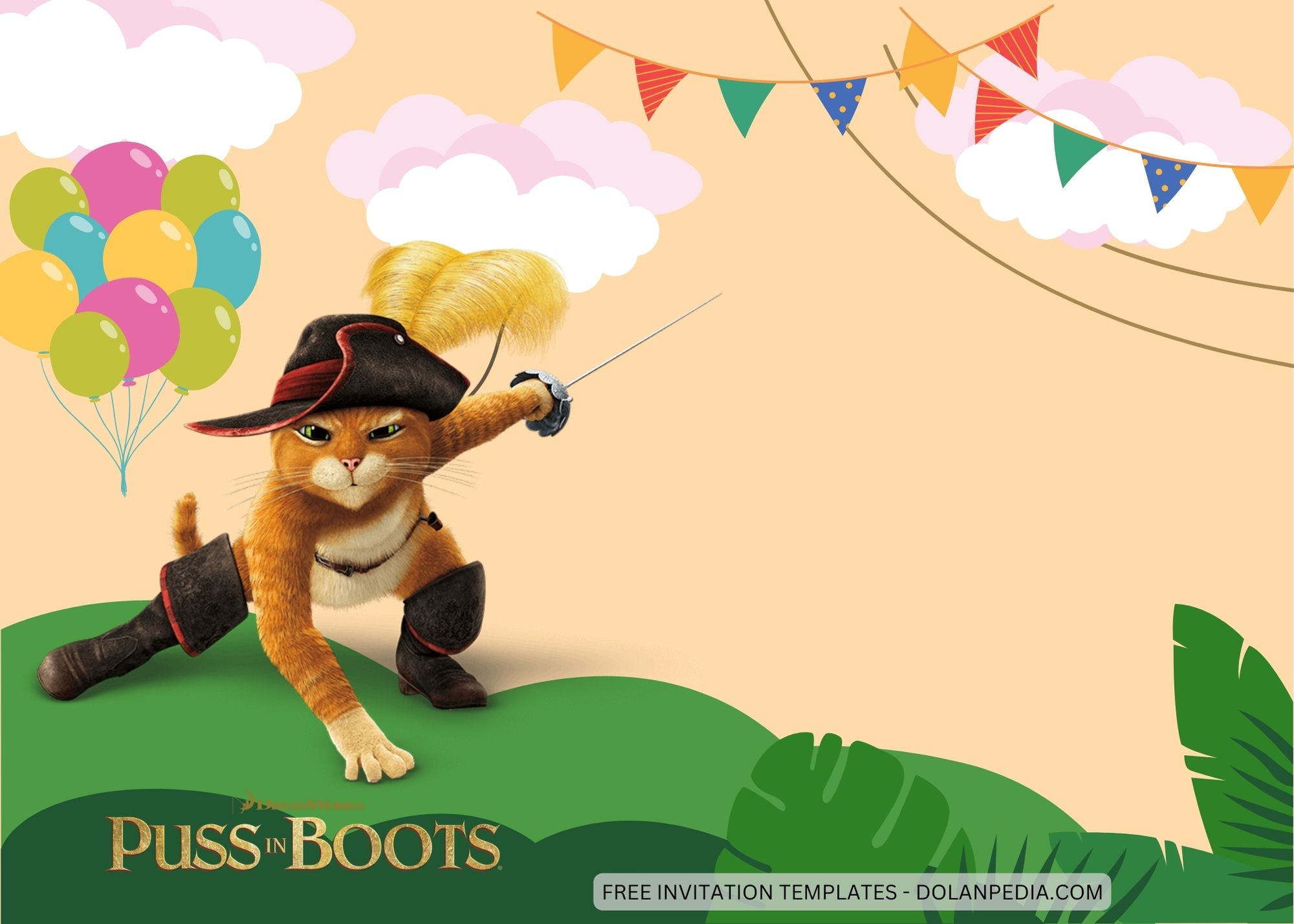 Blank Puss in Boots Birthday Invitation Templates Five