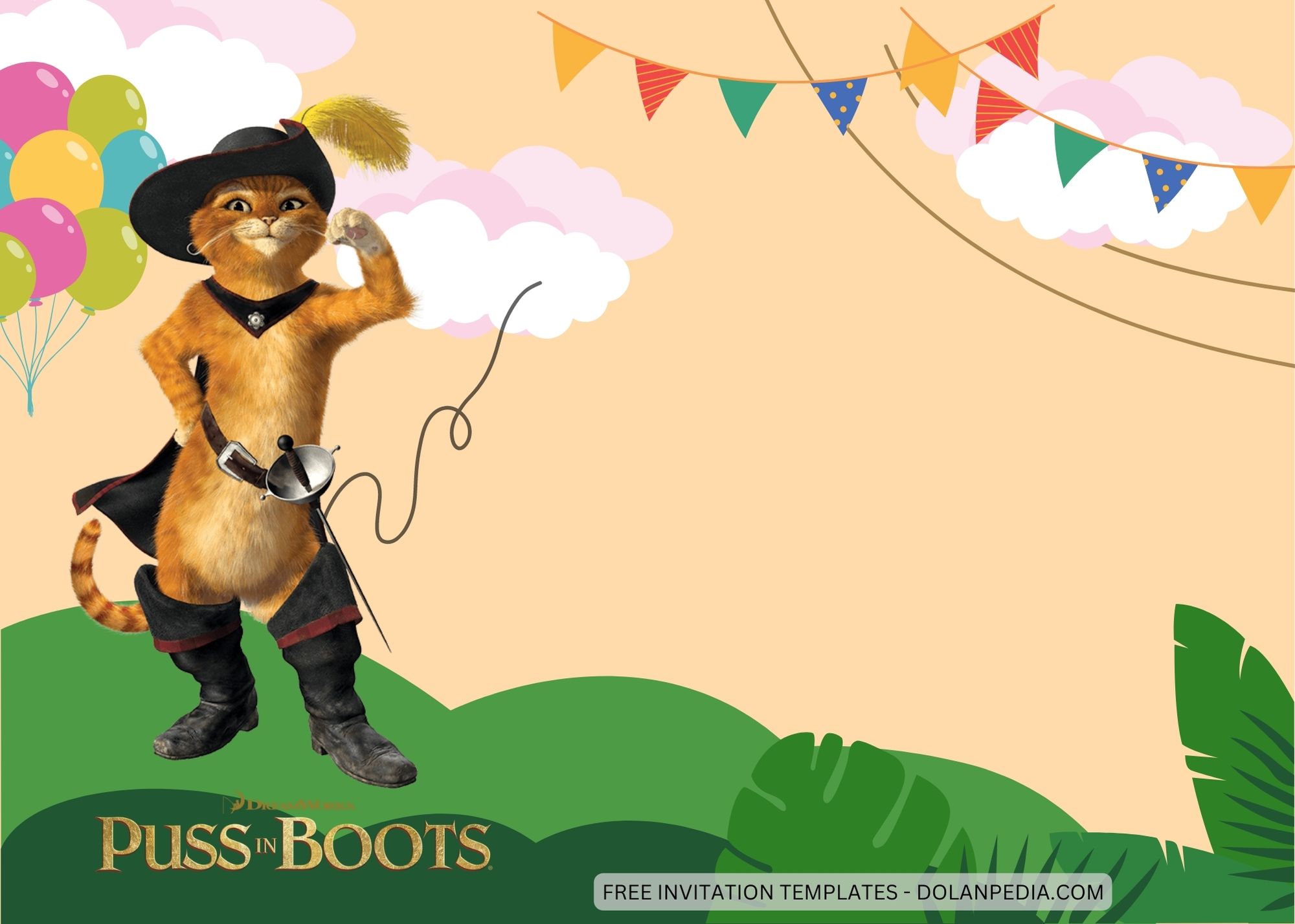 Blank Puss in Boots Birthday Invitation Templates Four