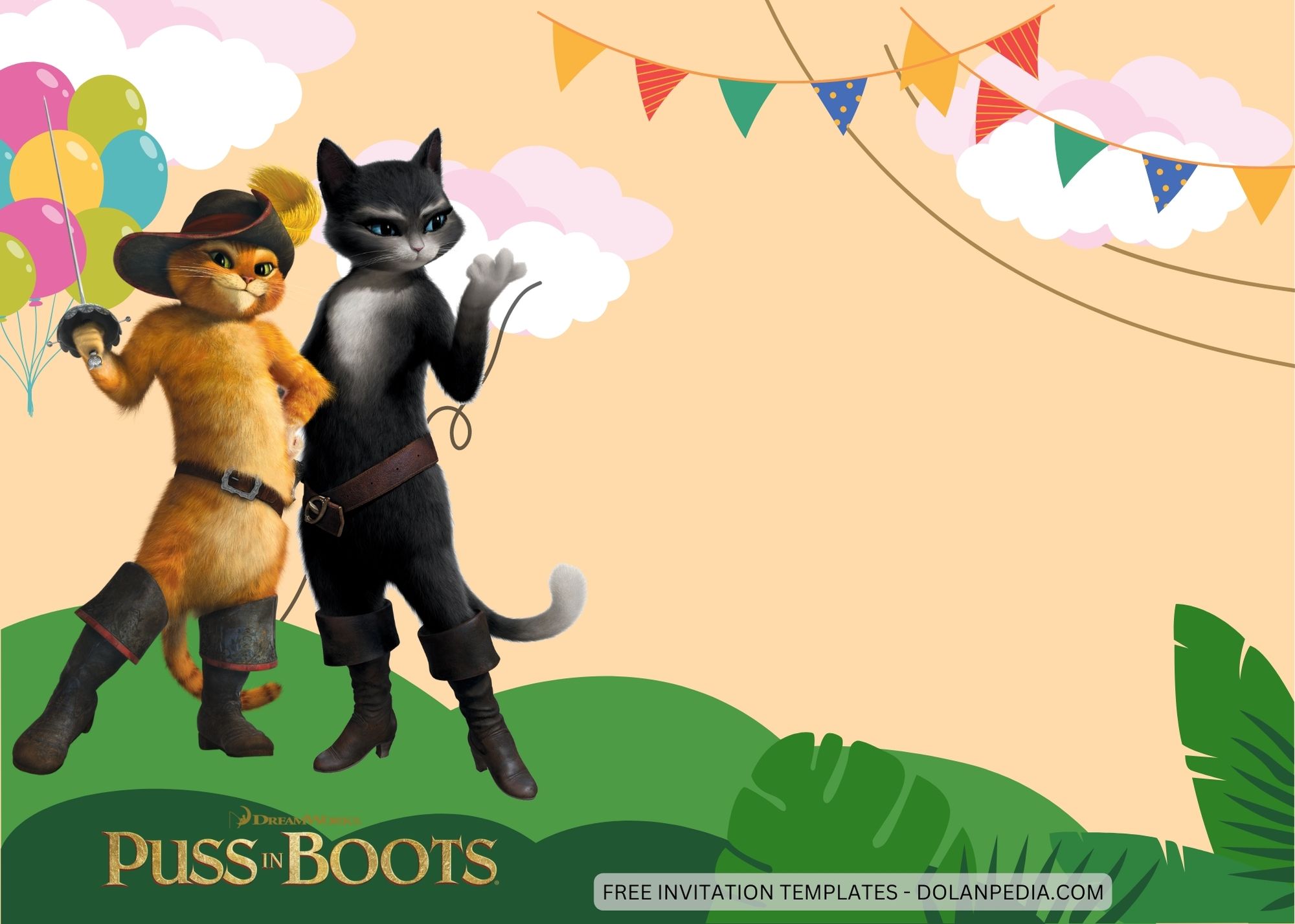 Blank Puss in Boots Birthday Invitation Templates Six