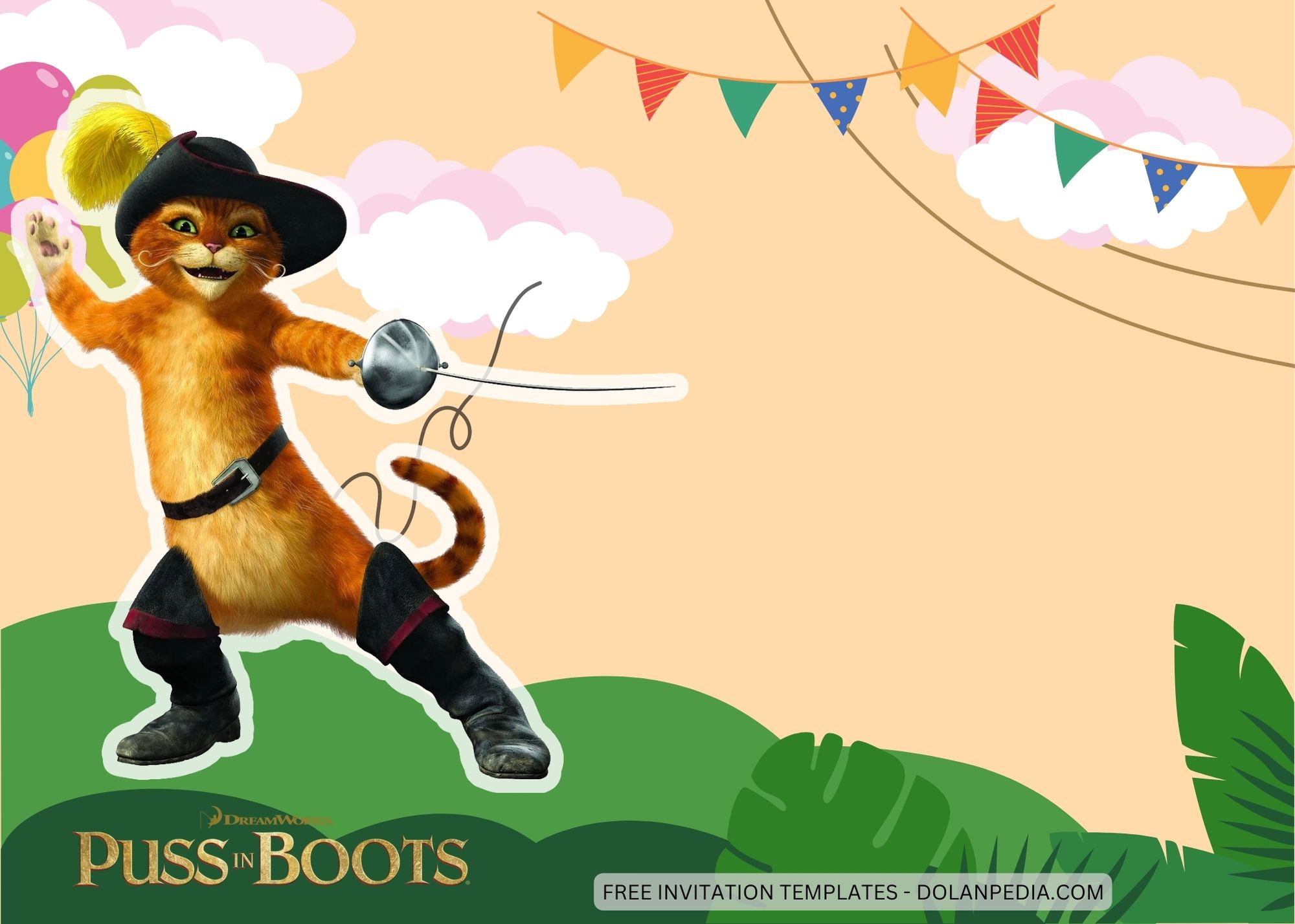 Blank Puss in Boots Birthday Invitation Templates Three