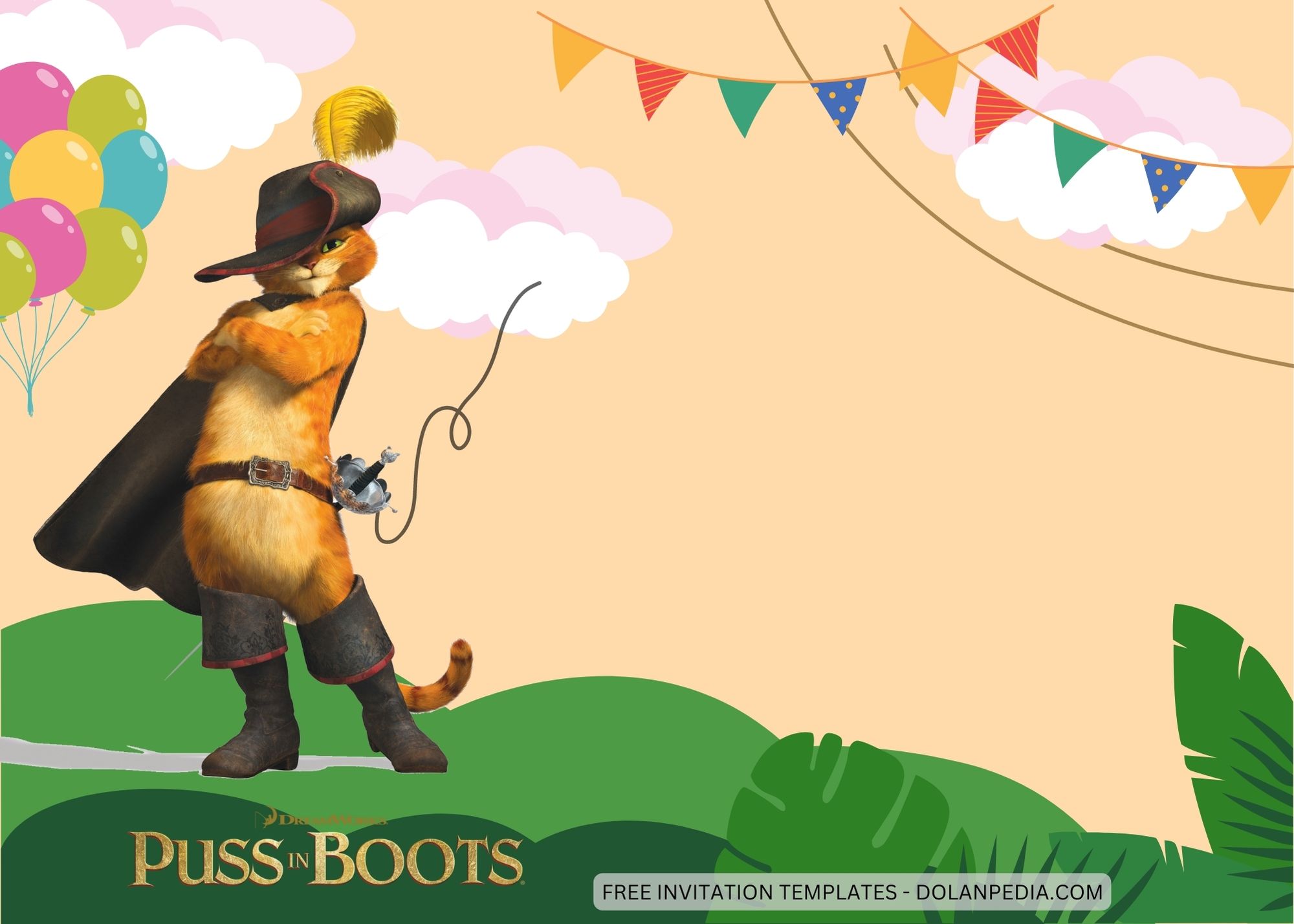 Blank Puss in Boots Birthday Invitation Templates Two