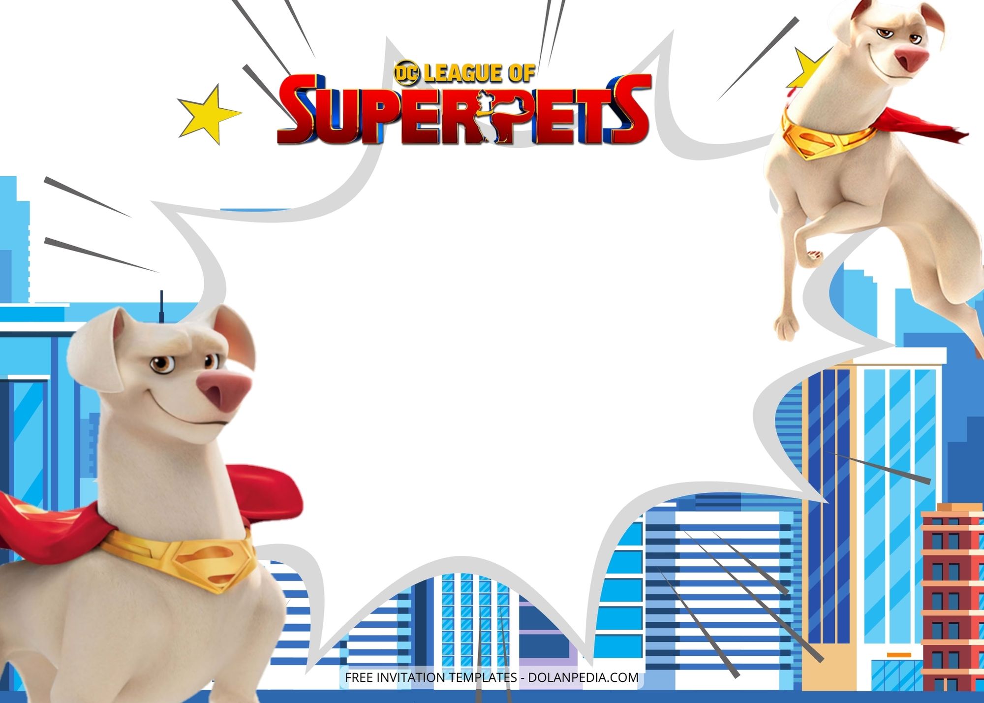 Blank DC League Super Pets Birthday Party Invitation FIve