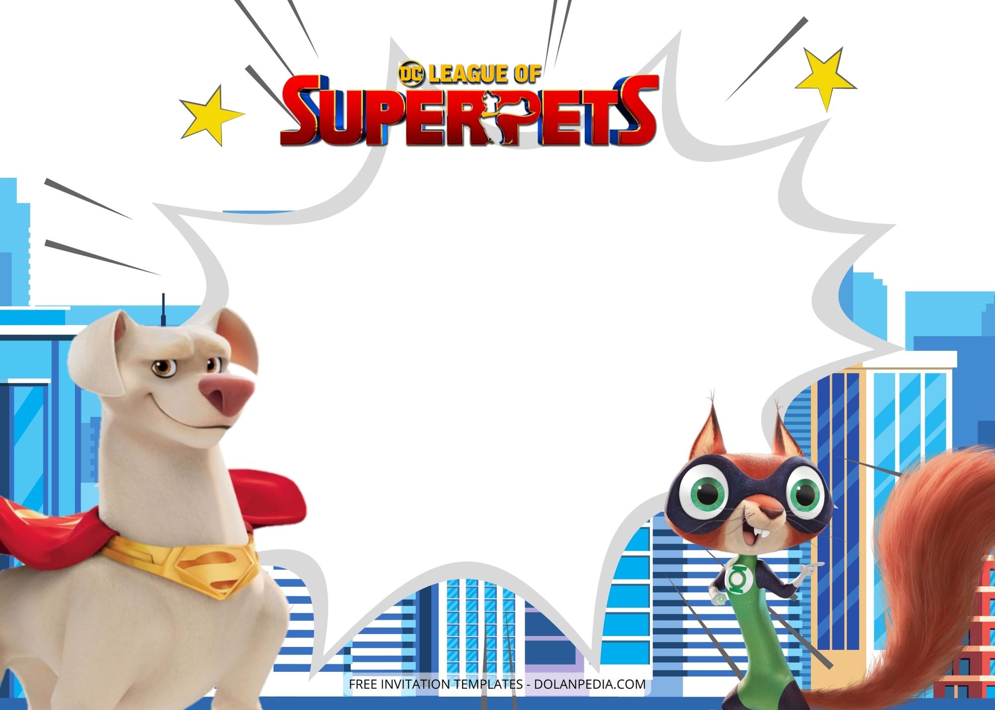 Blank DC League Super Pets Birthday Party Invitation Four