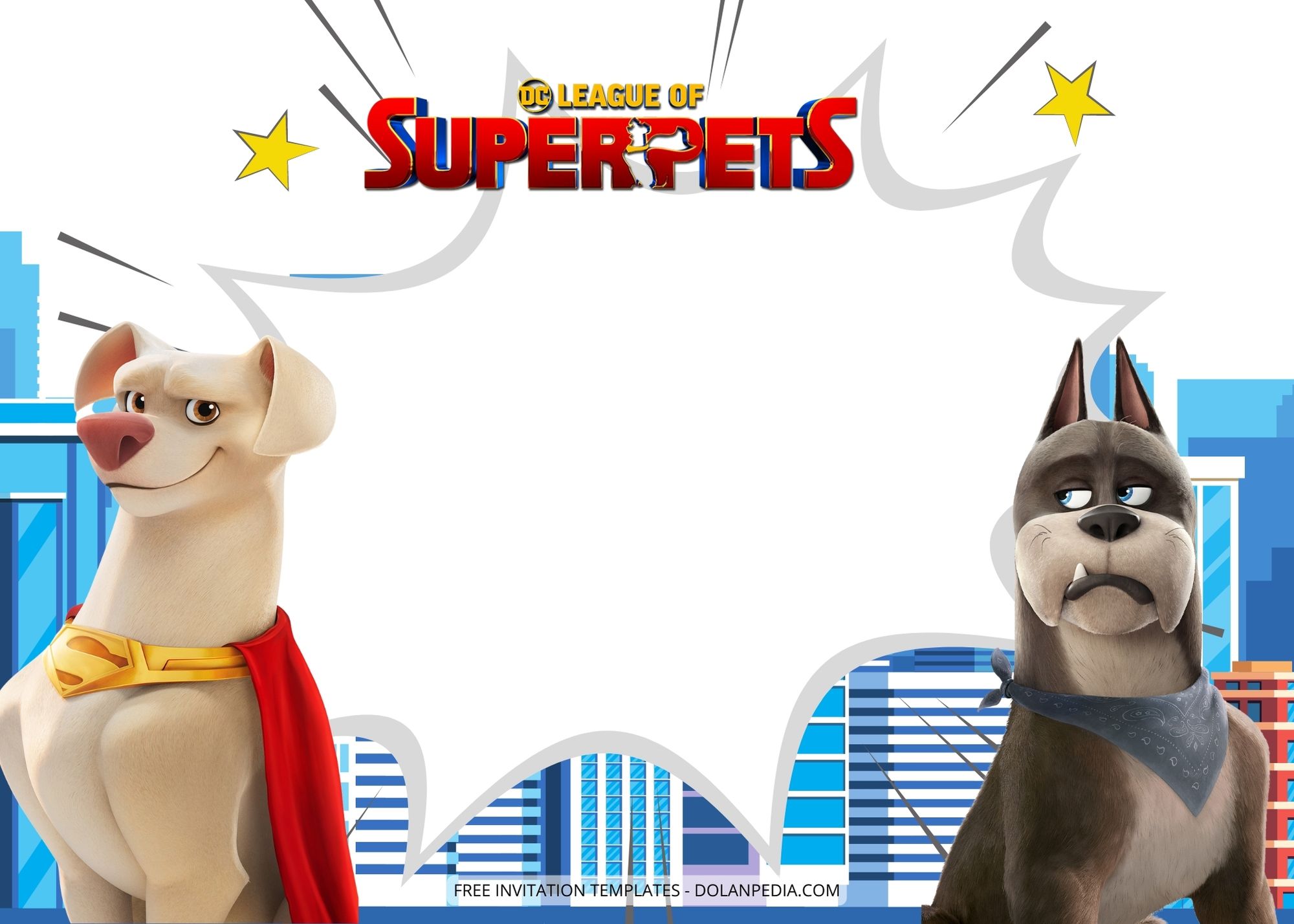 Blank DC League Super Pets Birthday Party Invitation One