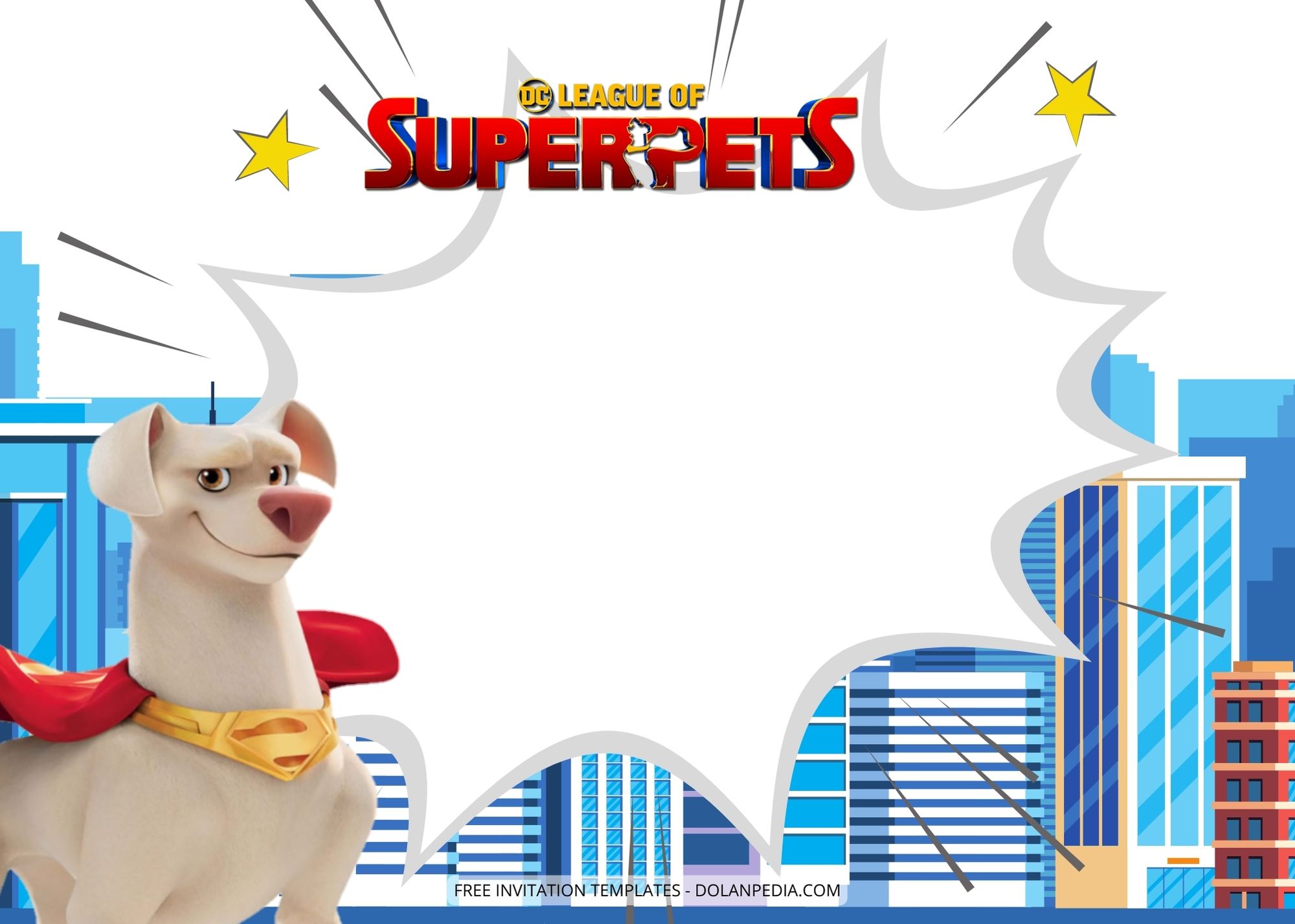 Blank DC League Super Pets Birthday Party Invitation Seven