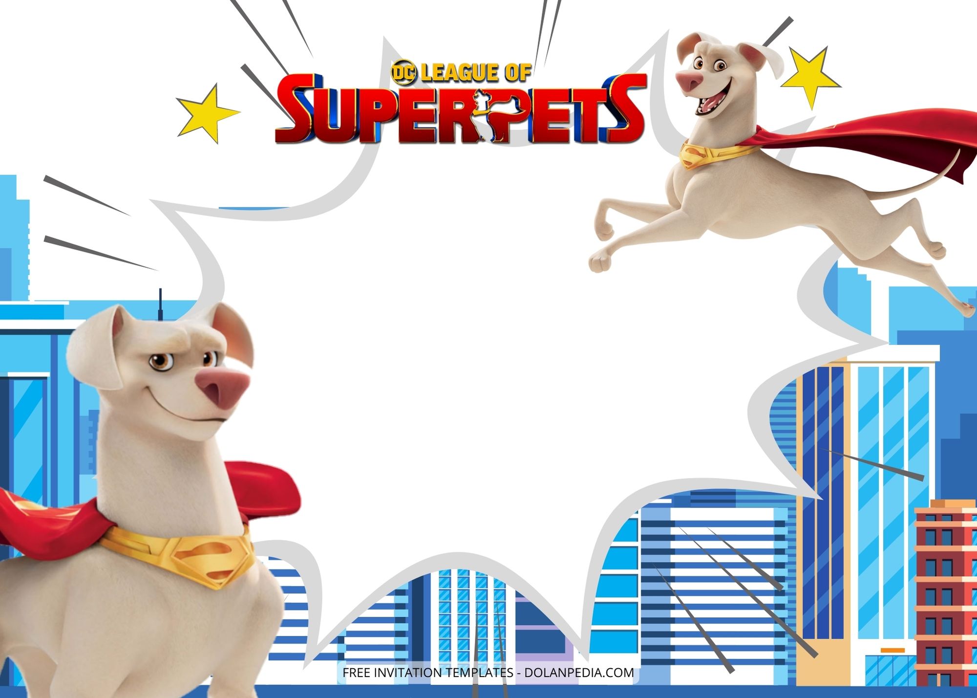 Blank DC League Super Pets Birthday Party Invitation Six