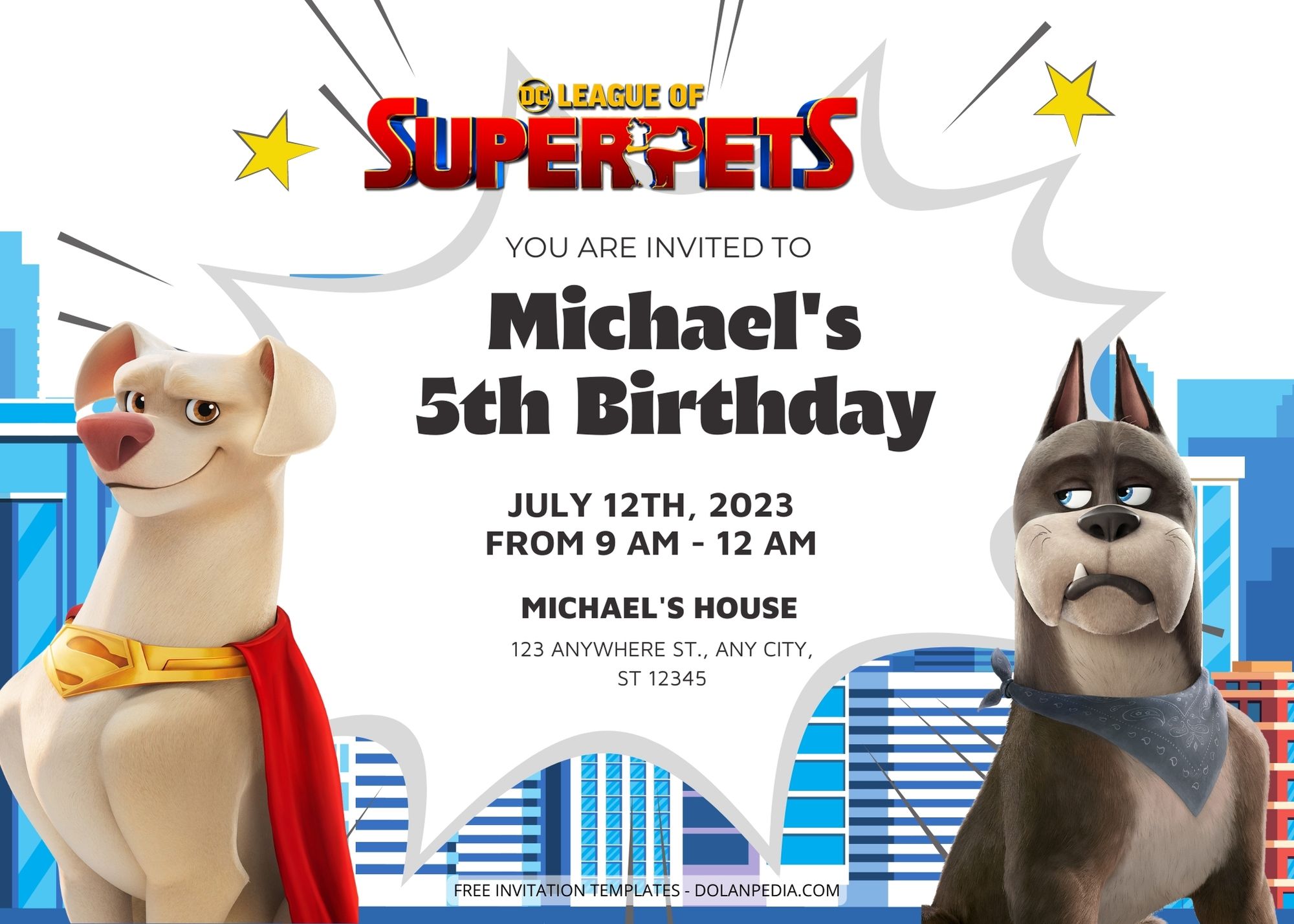 8+ DC League Super Pets Birthday Party Invitation Title