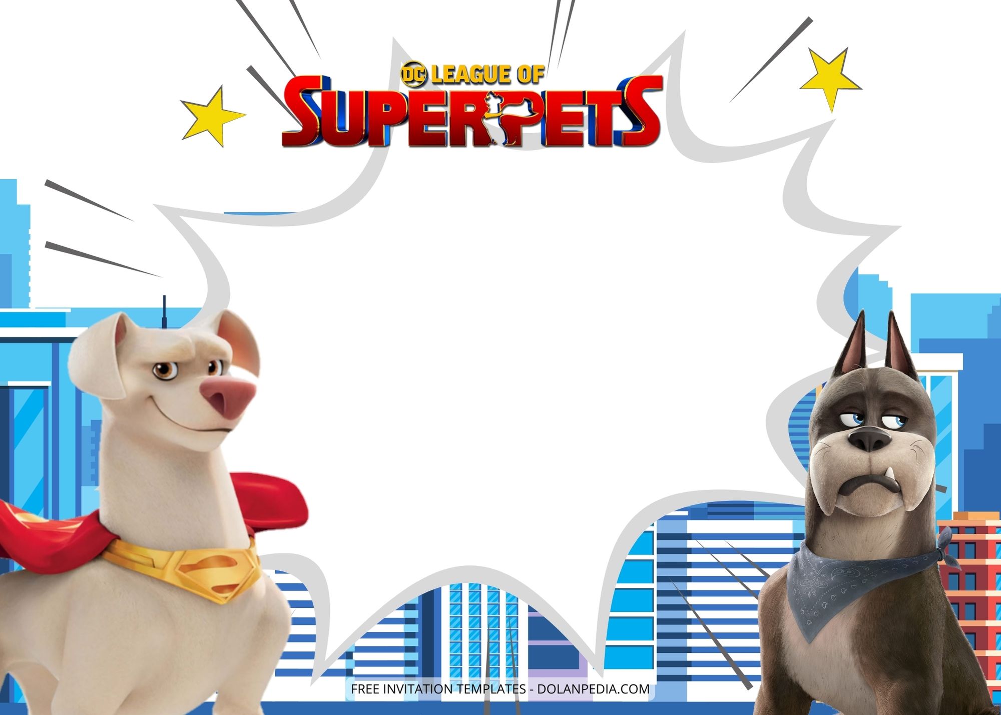Blank DC League Super Pets Birthday Party Invitation Two