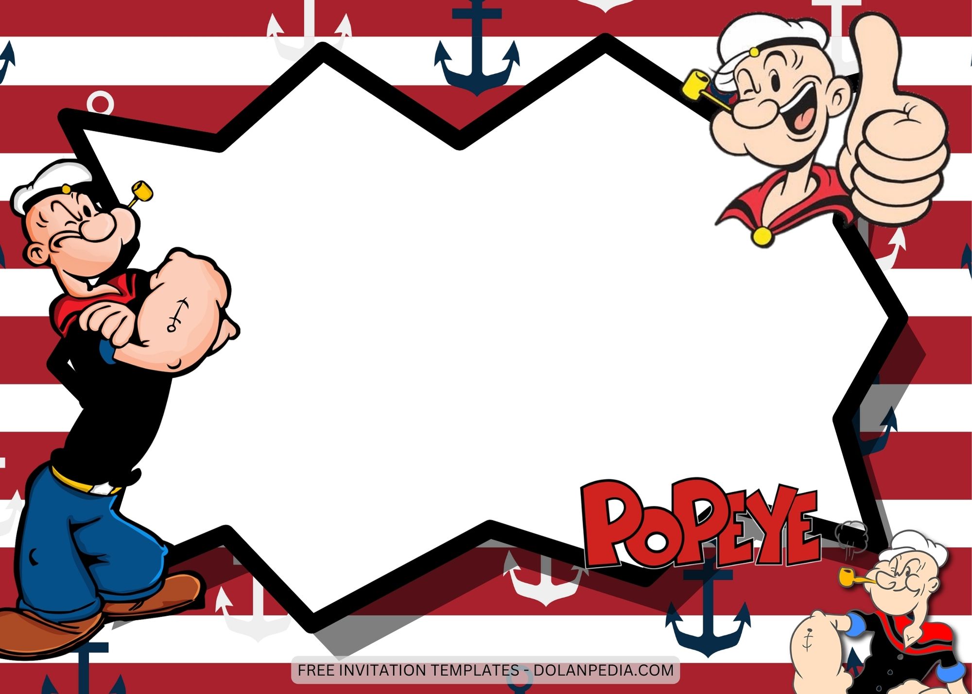 Blank Popeye The Sailor Man Birthday Invitation Templates One