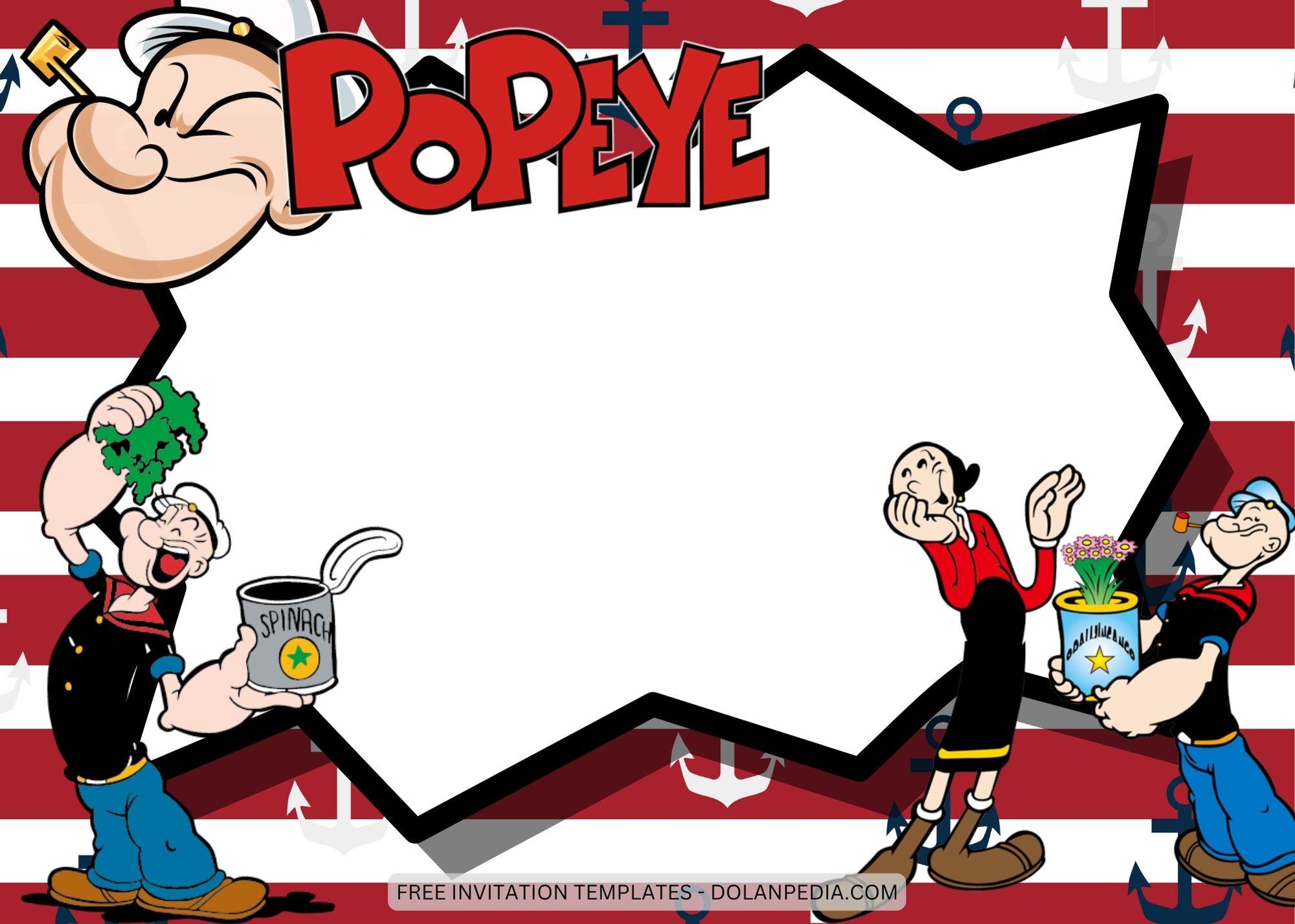 Blank Popeye The Sailor Man Birthday Invitation Templates Seven