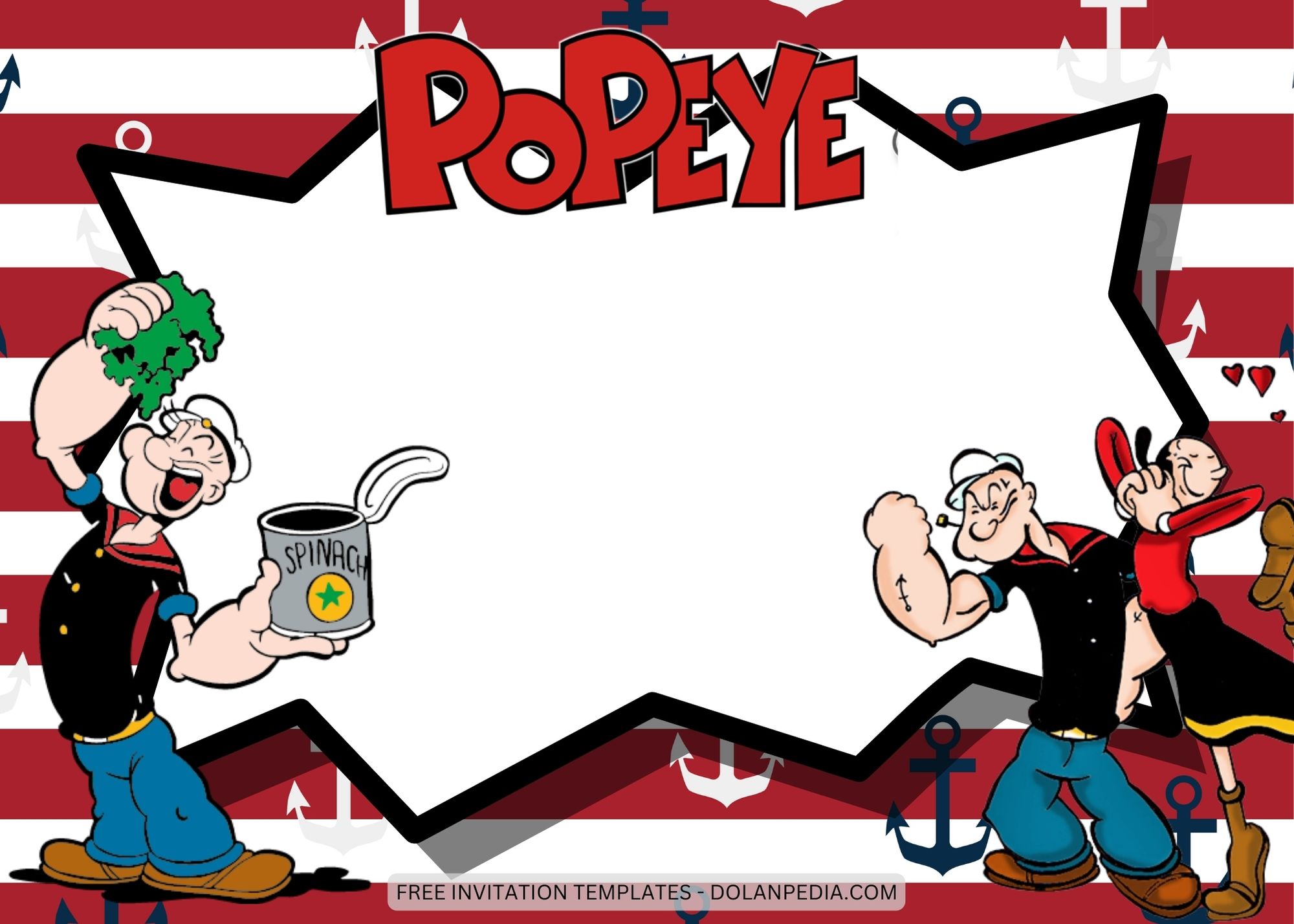 Blank Popeye The Sailor Man Birthday Invitation Templates Six