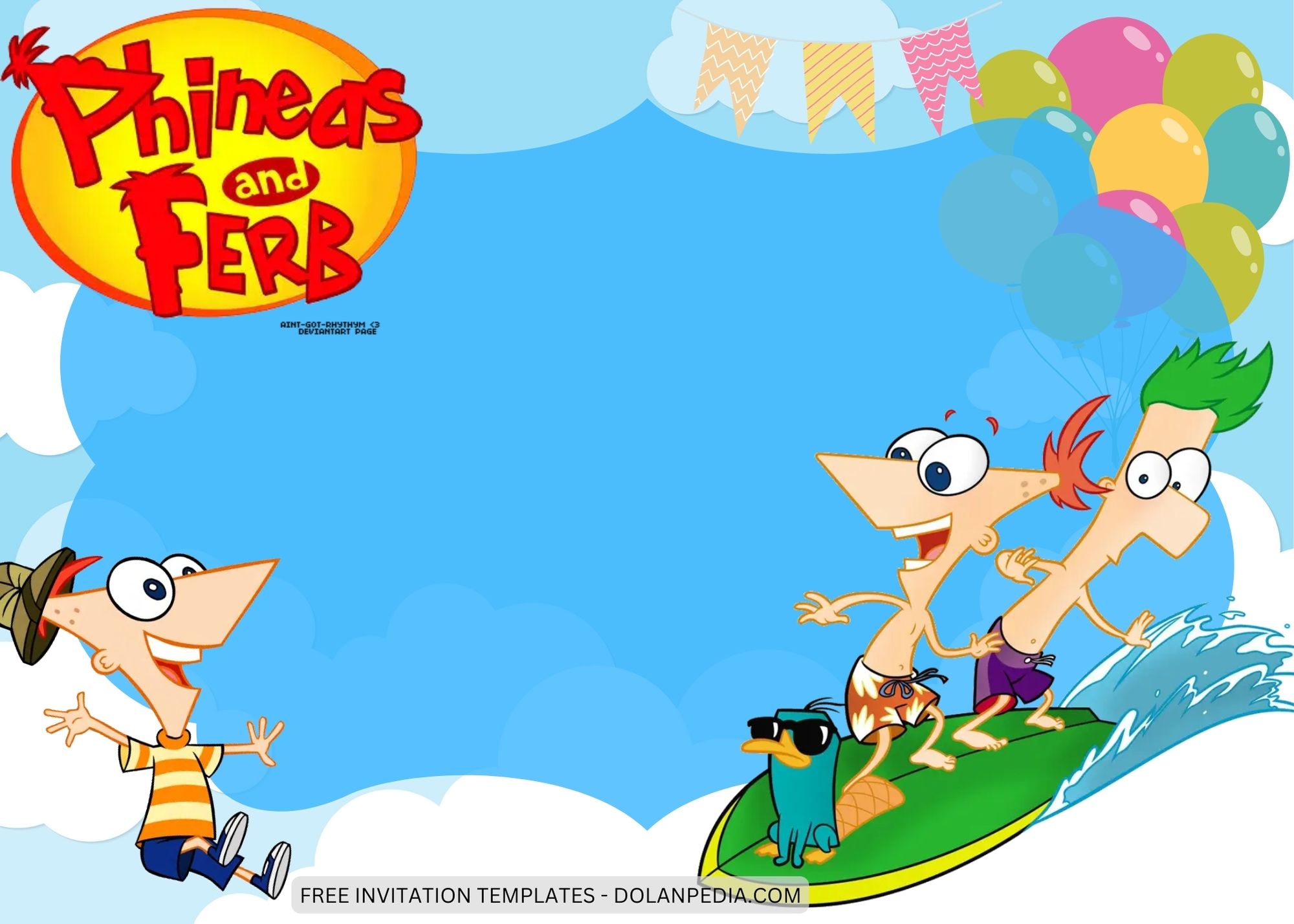 Blank Phineas and Ferb Birthday Invitation Templates Four