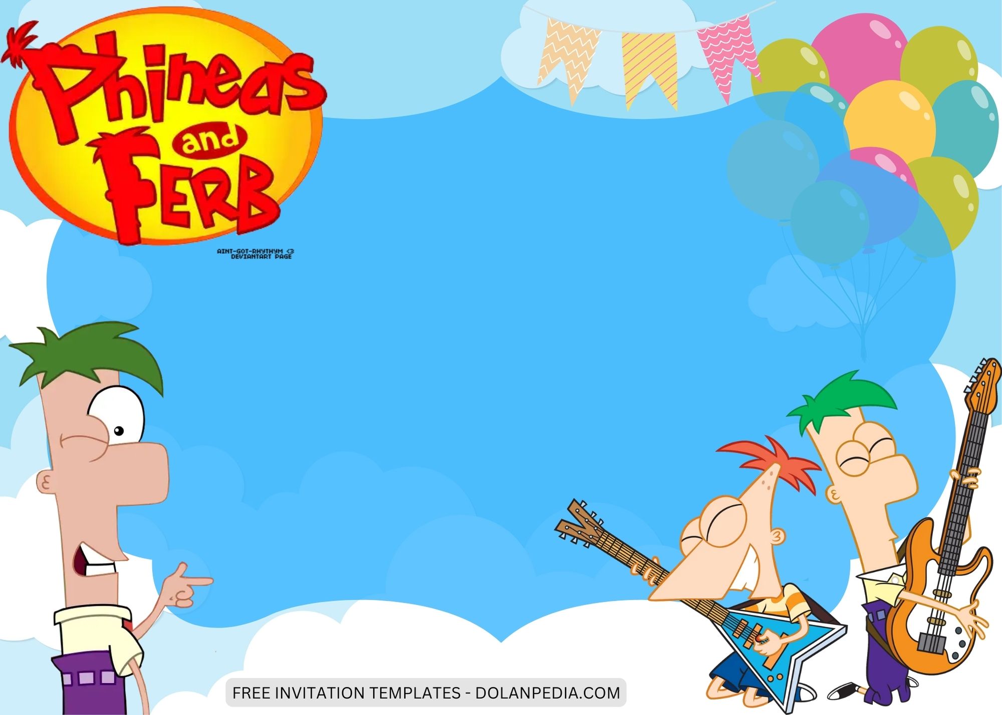 Blank Phineas and Ferb Birthday Invitation Templates One