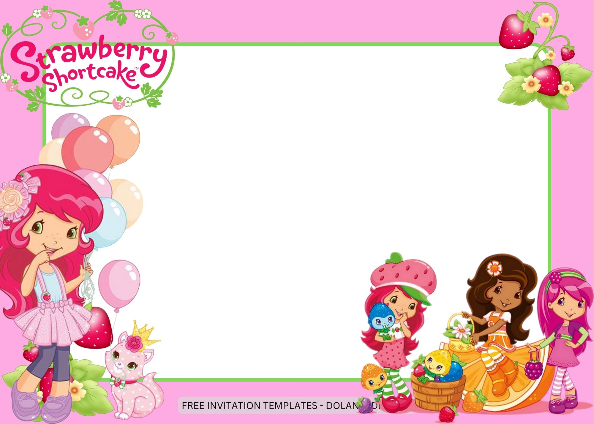 Blank Strawberry Shortcake Birthday Invitation Templates Three
