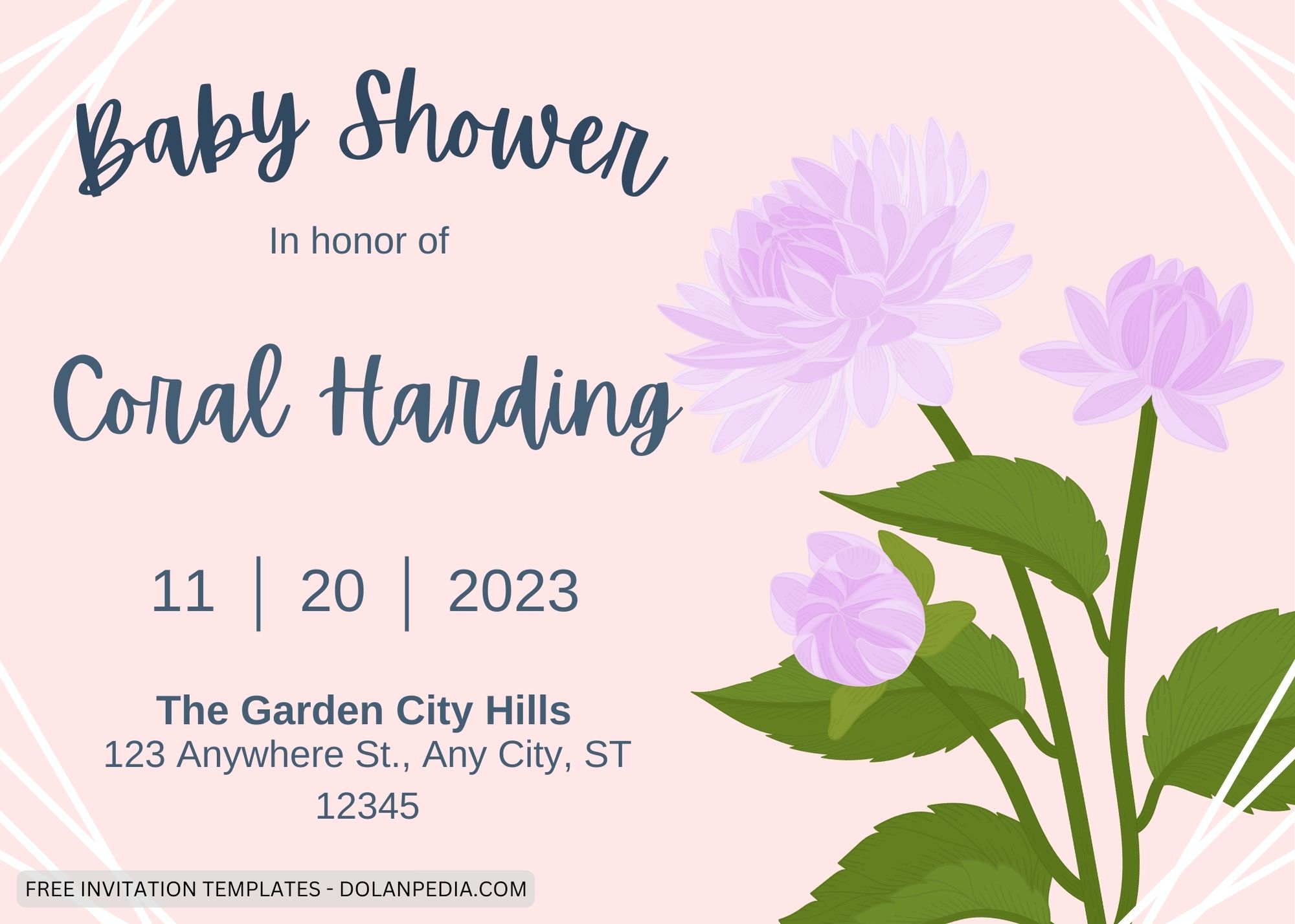 Blank Lavender Dahlia Baby Shower Invitation Templates Title
