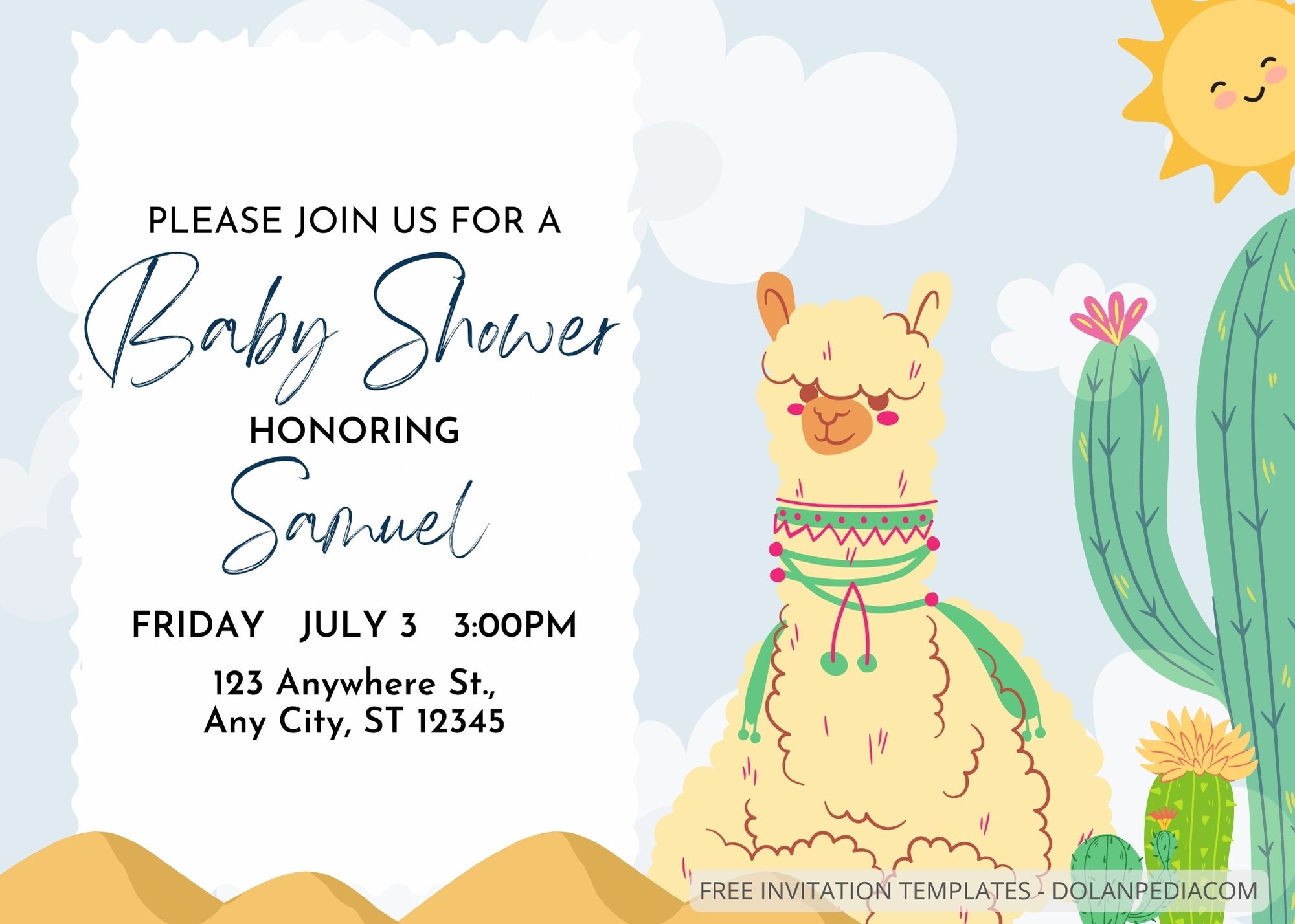 Blank Llama Dune Baby Shower Invitation Templates Title