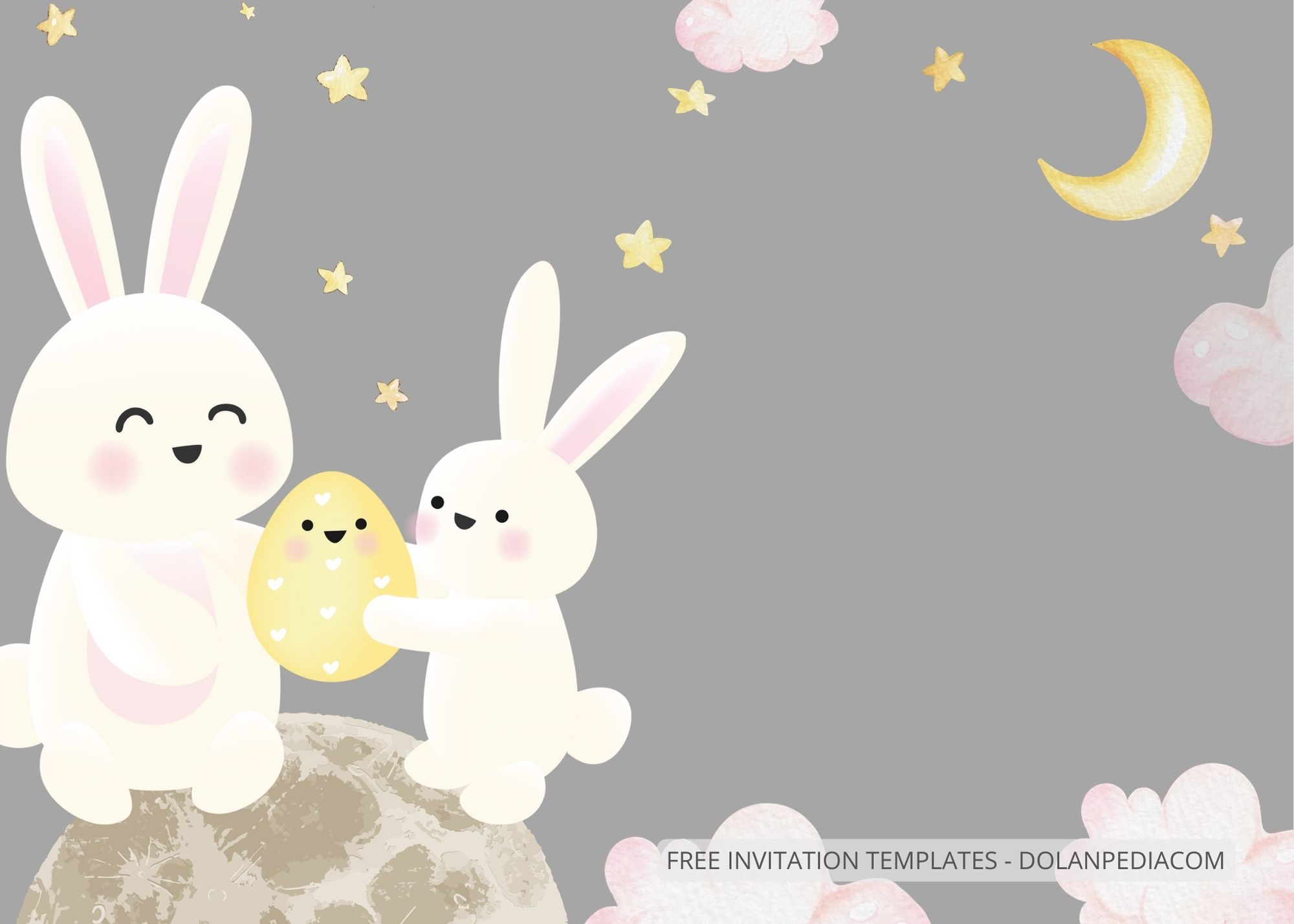 Blank Moon Rabbits Baby Shower Invitation Templates One