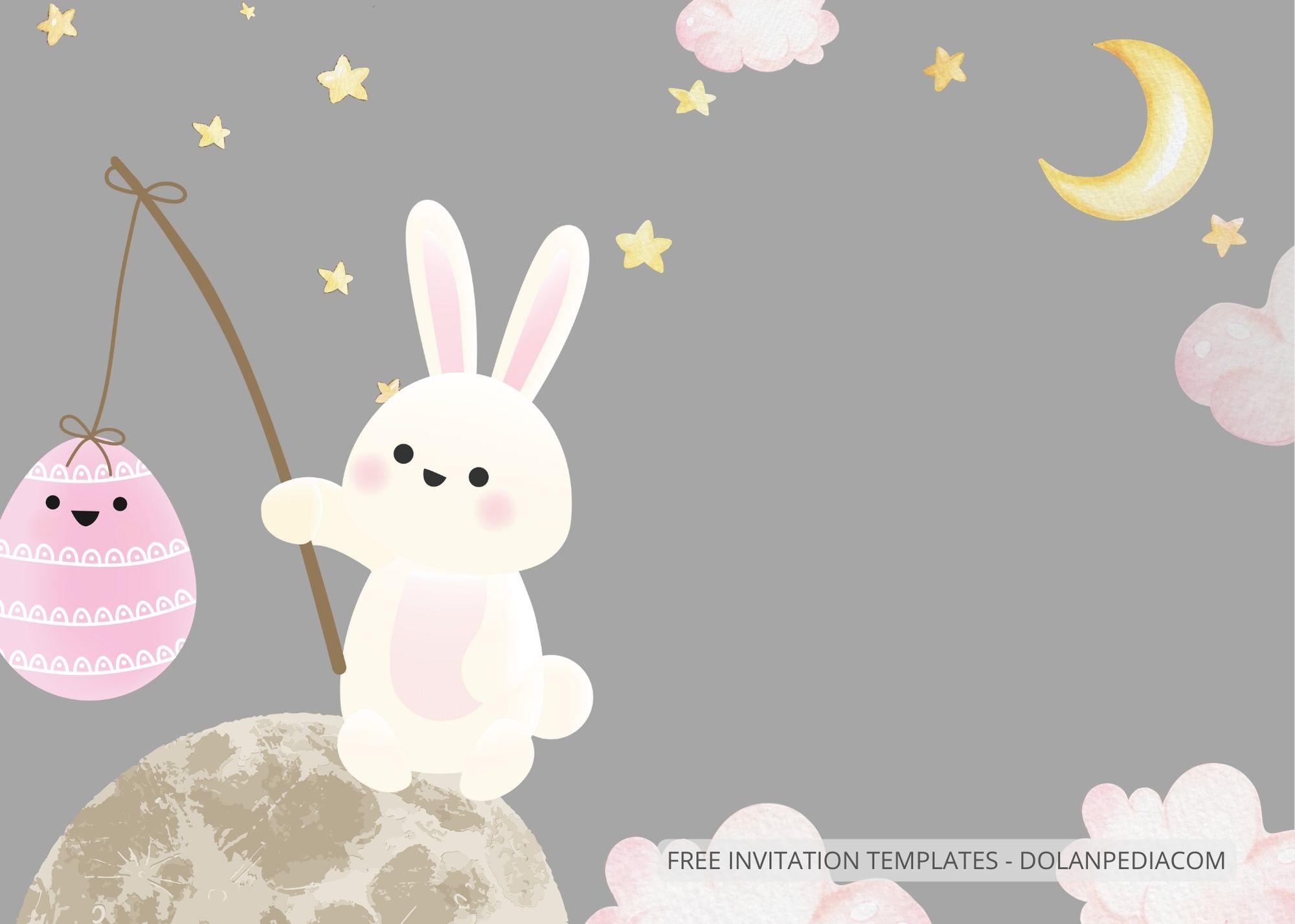 Blank Moon Rabbits Baby Shower Invitation Templates SIx
