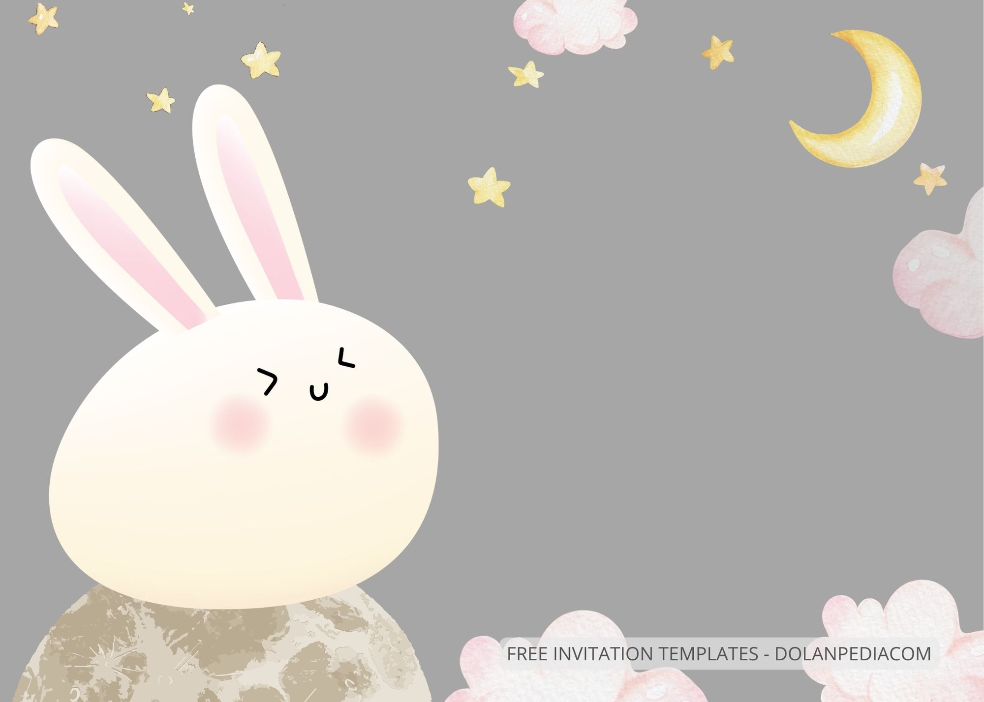 Blank Moon Rabbits Baby Shower Invitation Templates Three