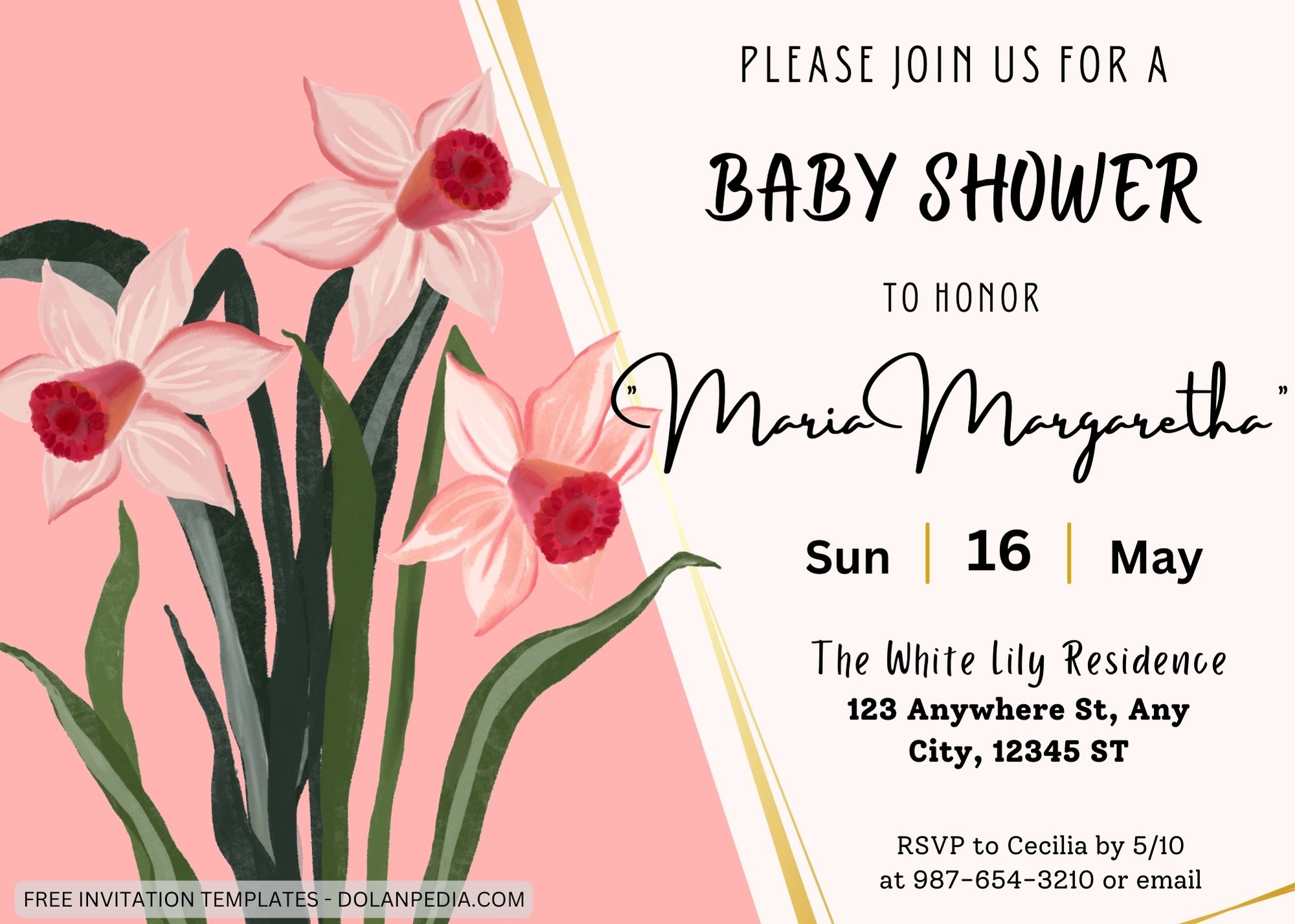 Blank Pink Daffodils Baby Shower Invitation Templates