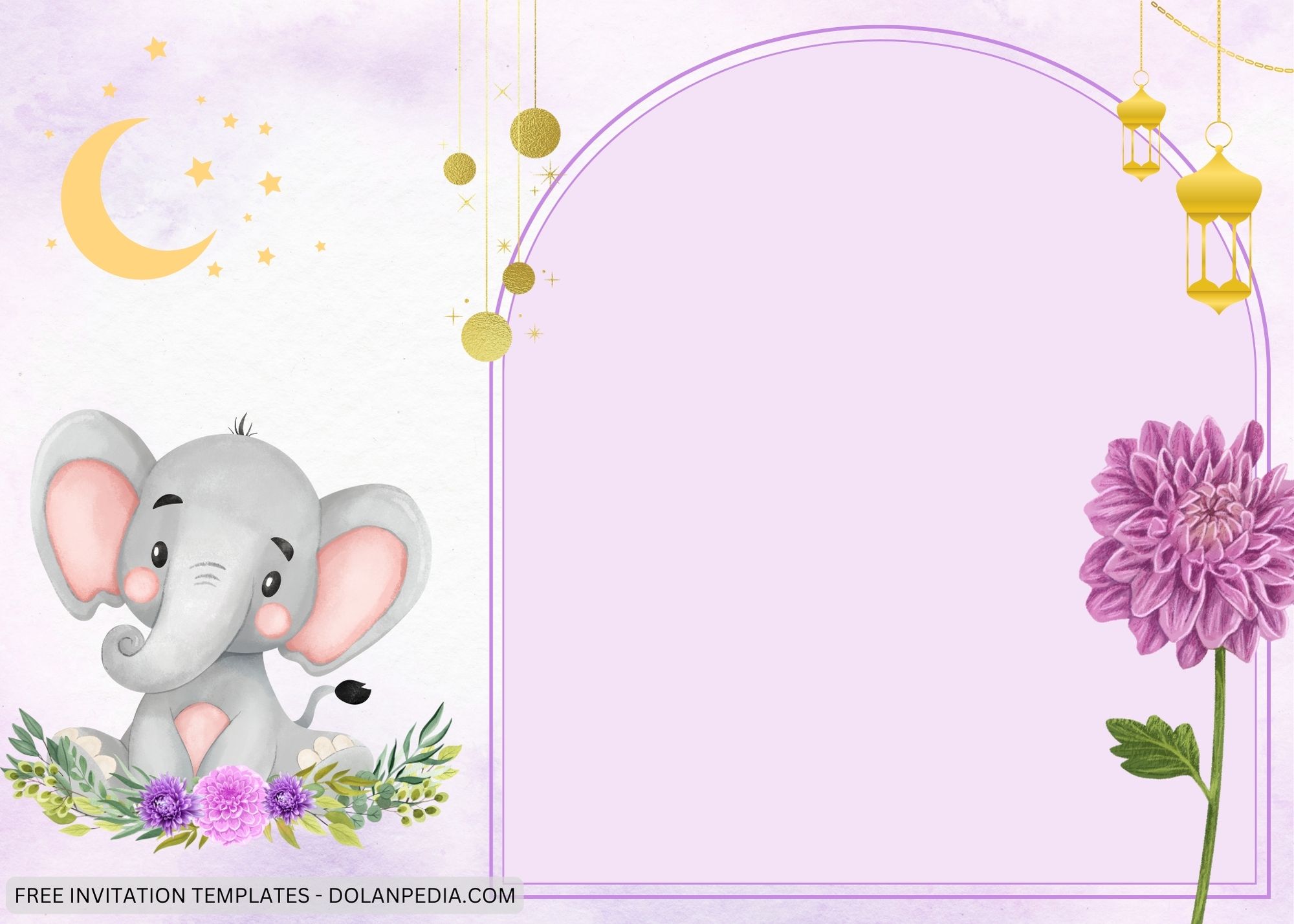 Blank Purple Chrysantemum Baby Shower Invitation Templates Six