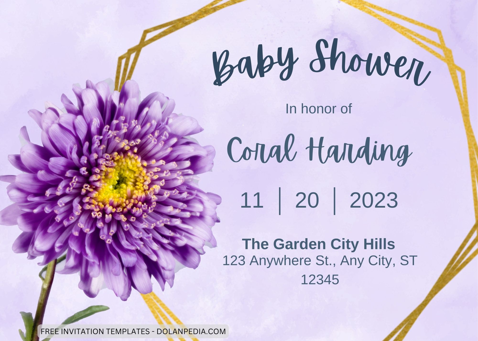 Blank Purple Chrysantemum Baby Shower Invitation Templates
