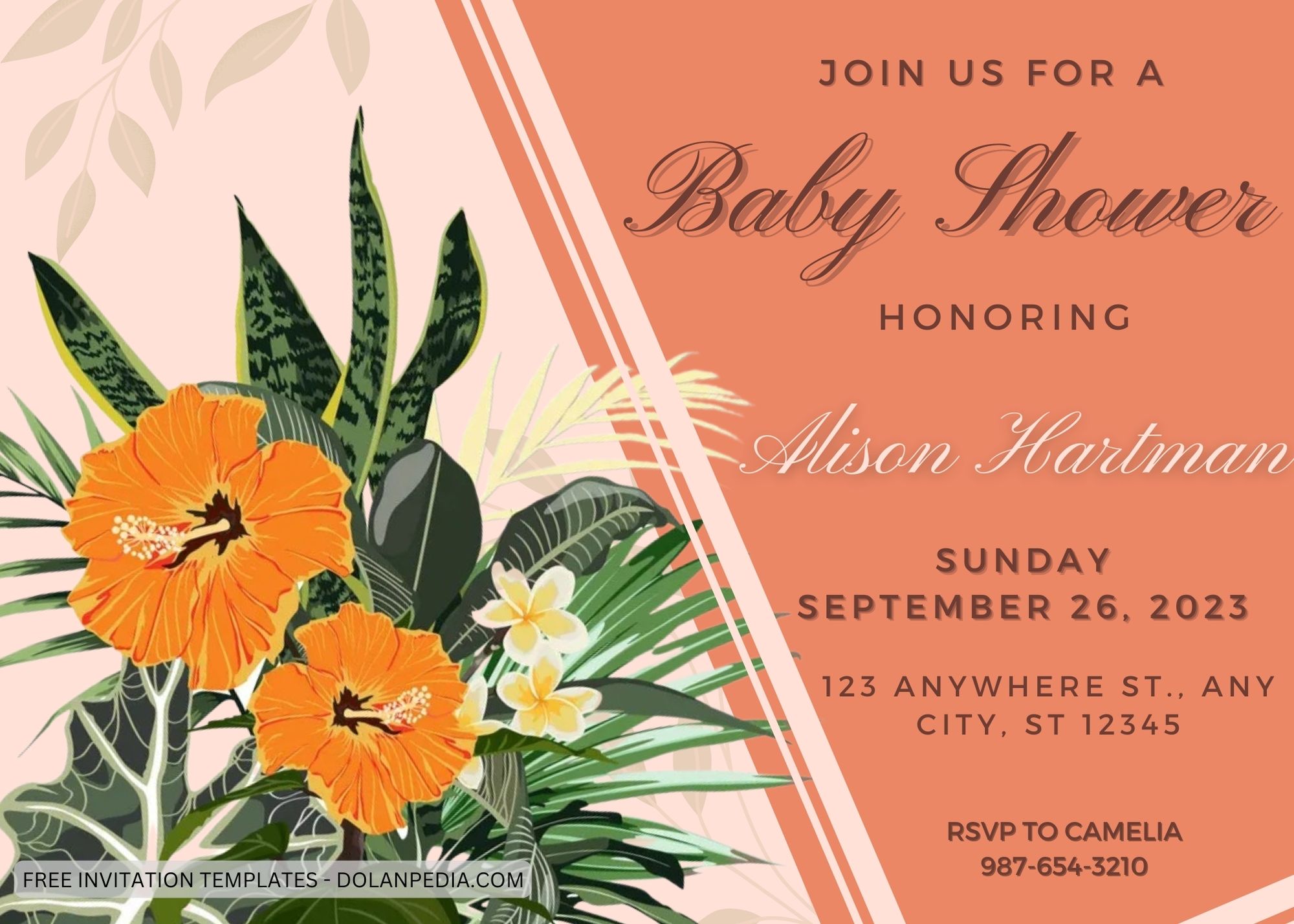Blank Simple Hibiscus Baby Shower Invitation Templates