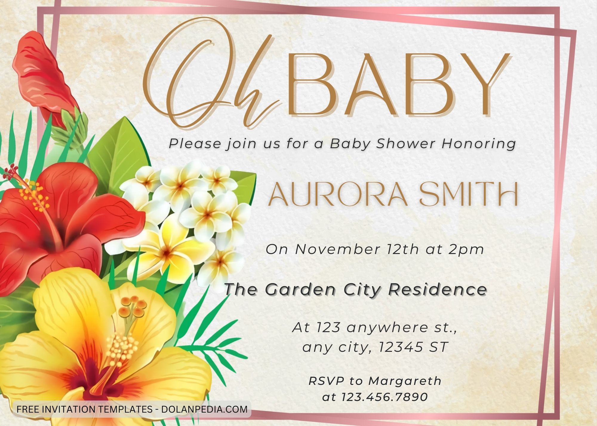 Blank Tropical Hibiscus Baby Shower Invitation Templates Title