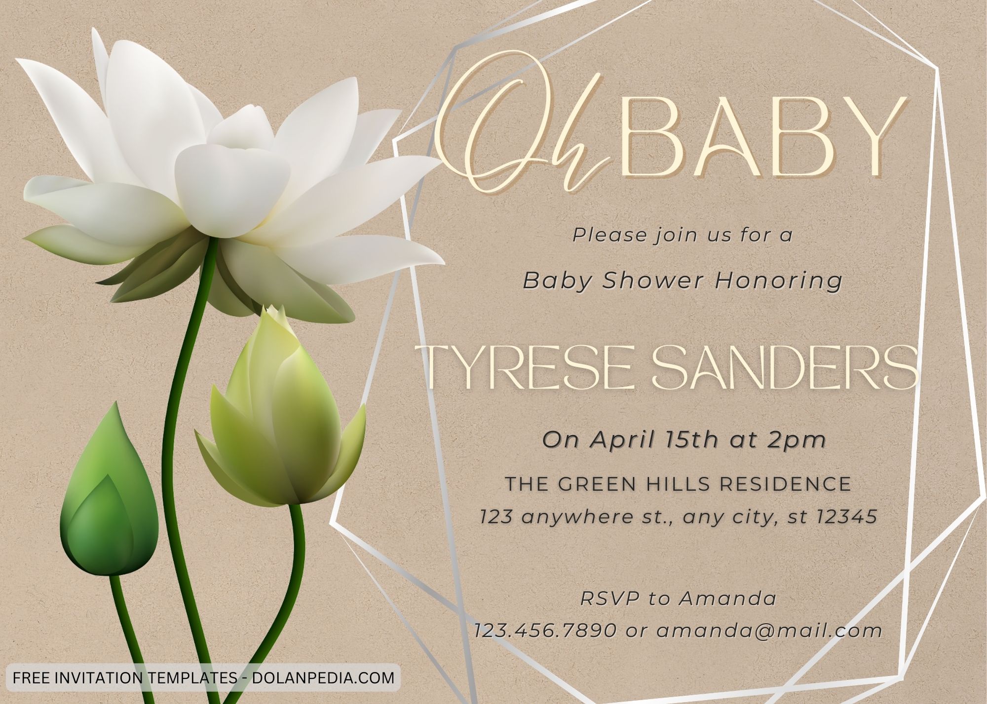 Blank White Lotus Baby Shower Invitation Templates Title