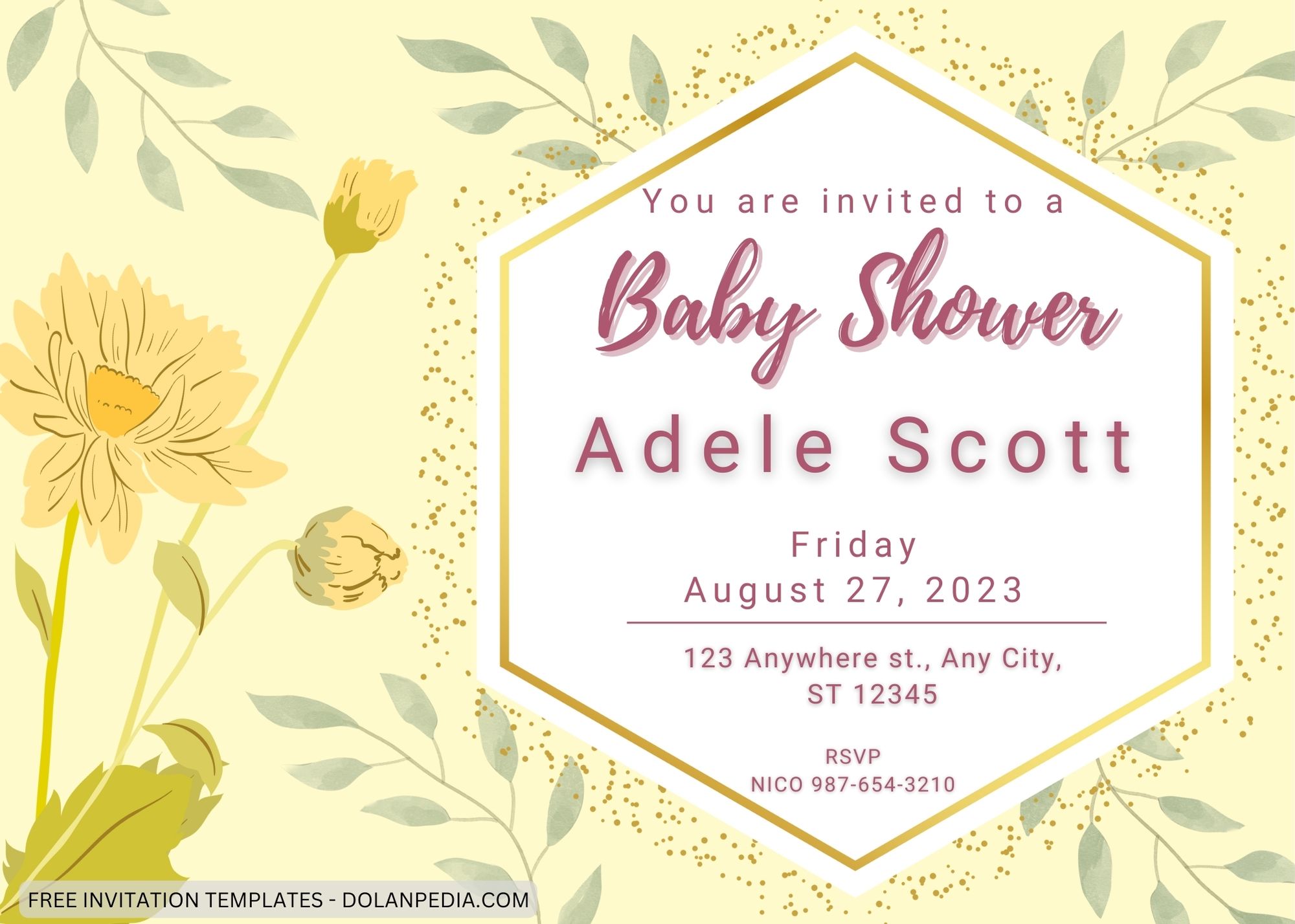 Blank Yellow Chrysantemum Baby Shower Invitation Templates