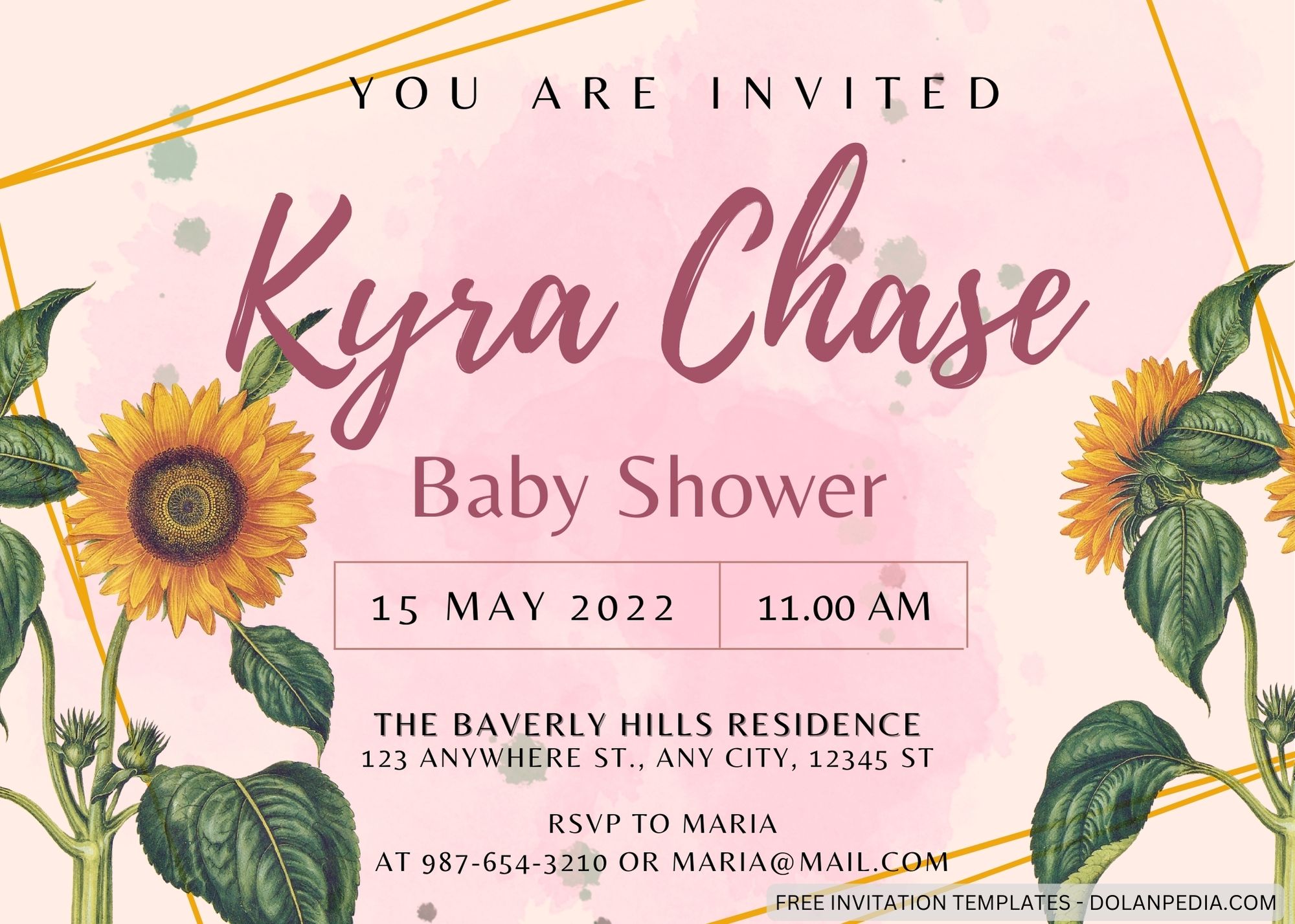 Blank Lovely Sunflower Baby Shower Invitation Templates