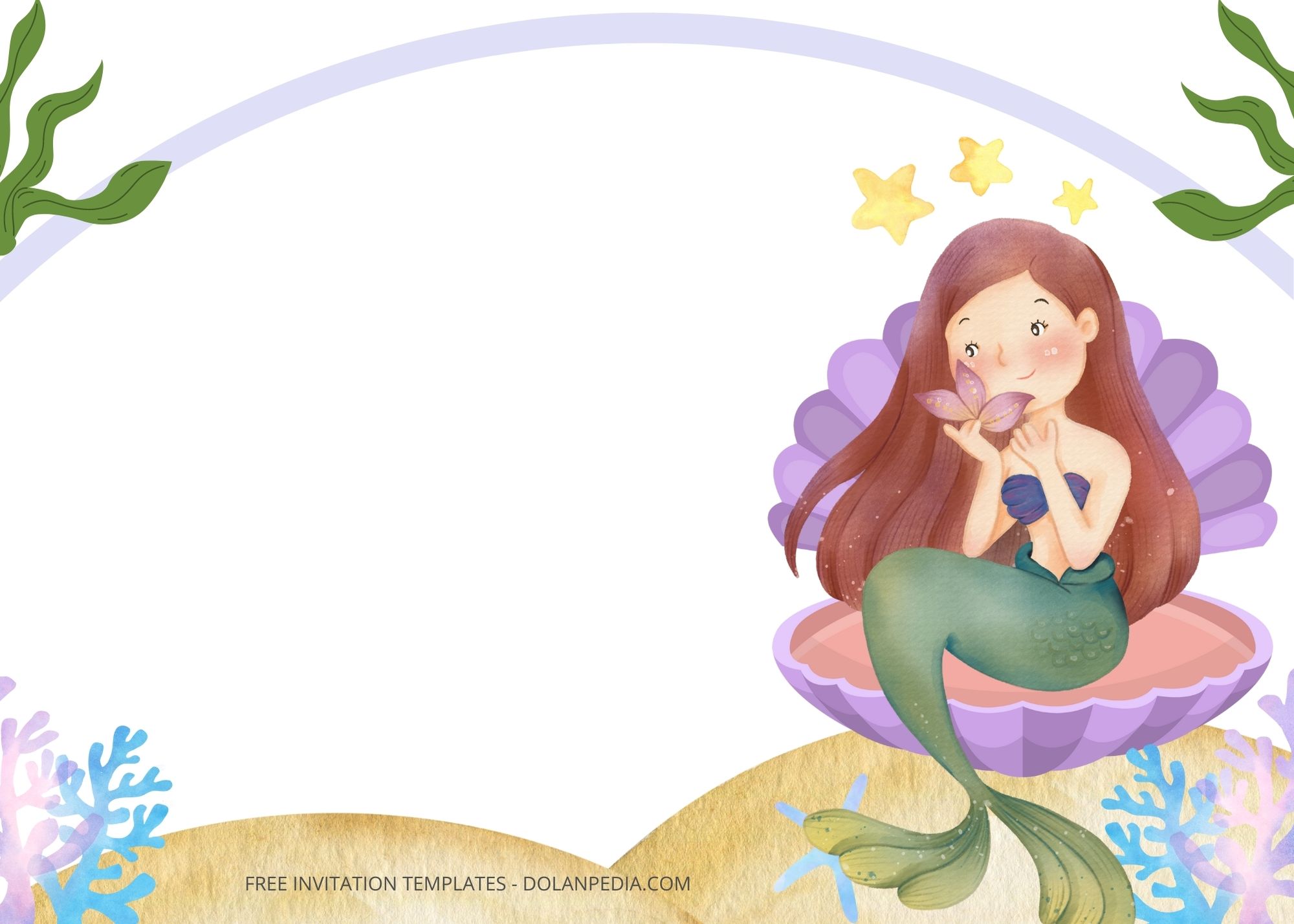 Blank Mermaid Pearl Baby Shower Invitation Templates One