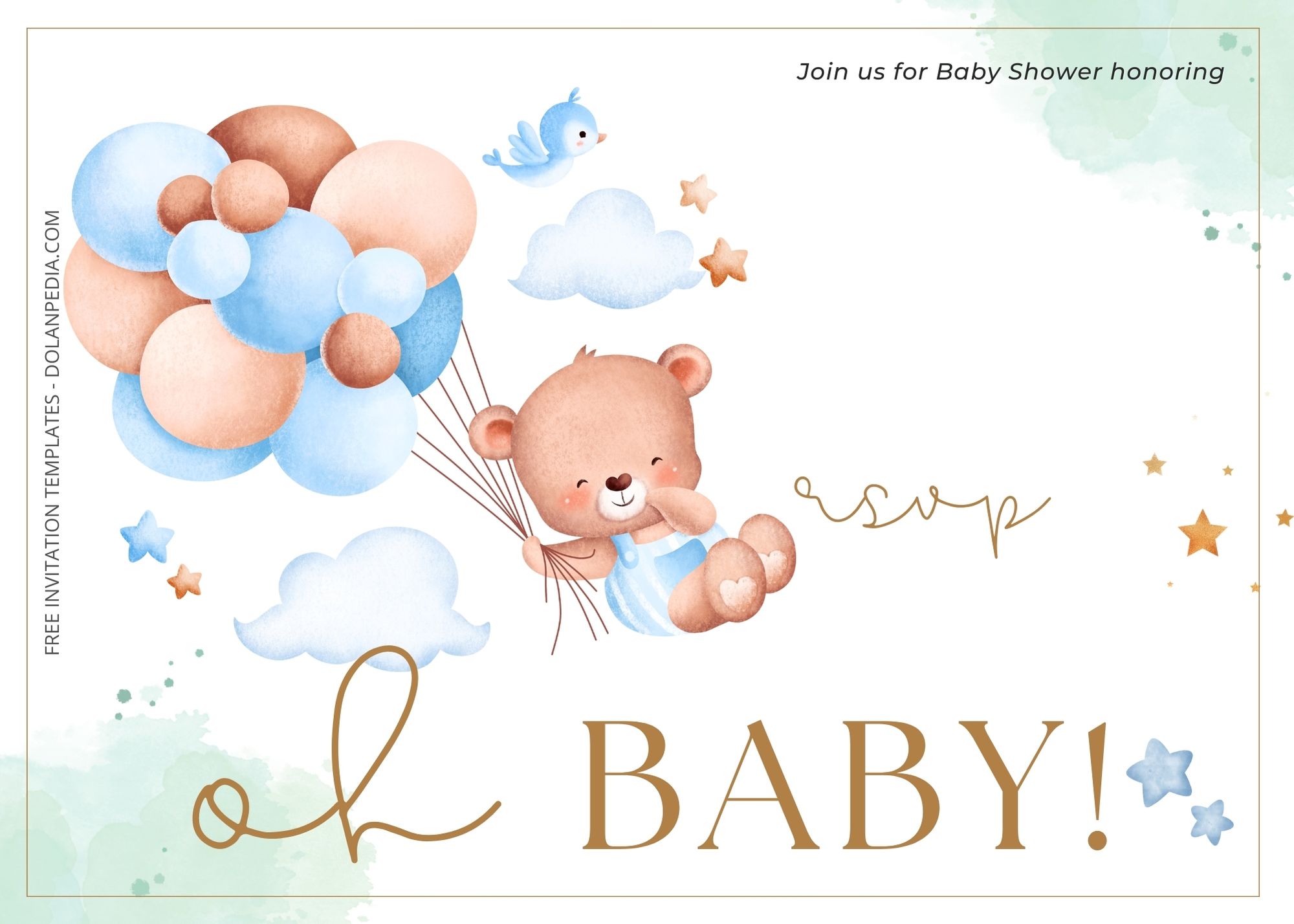 Blank Balloon Bear Baby Shower Invitation Templates EIght