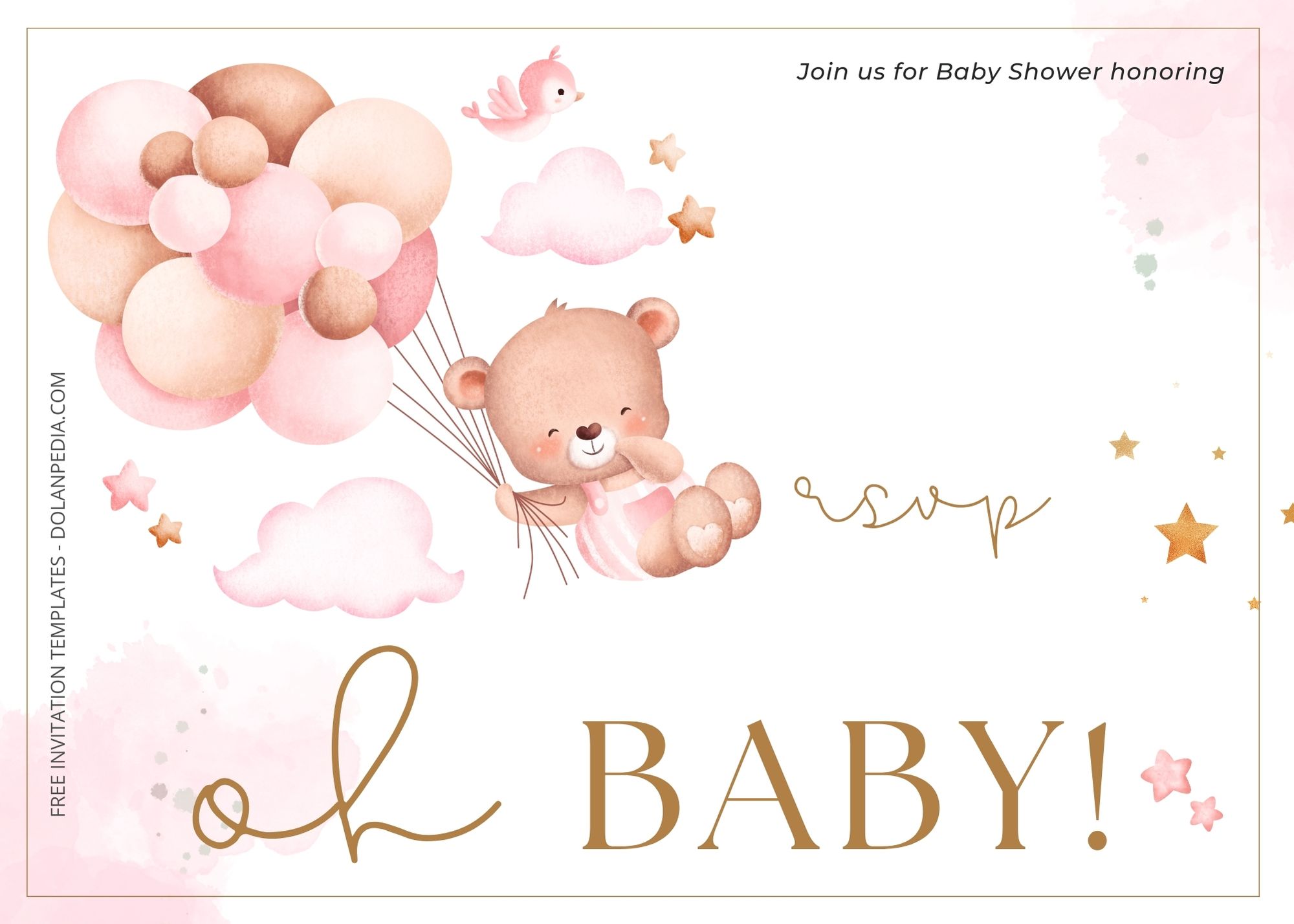 Blank Balloon Bear Baby Shower Invitation Templates One