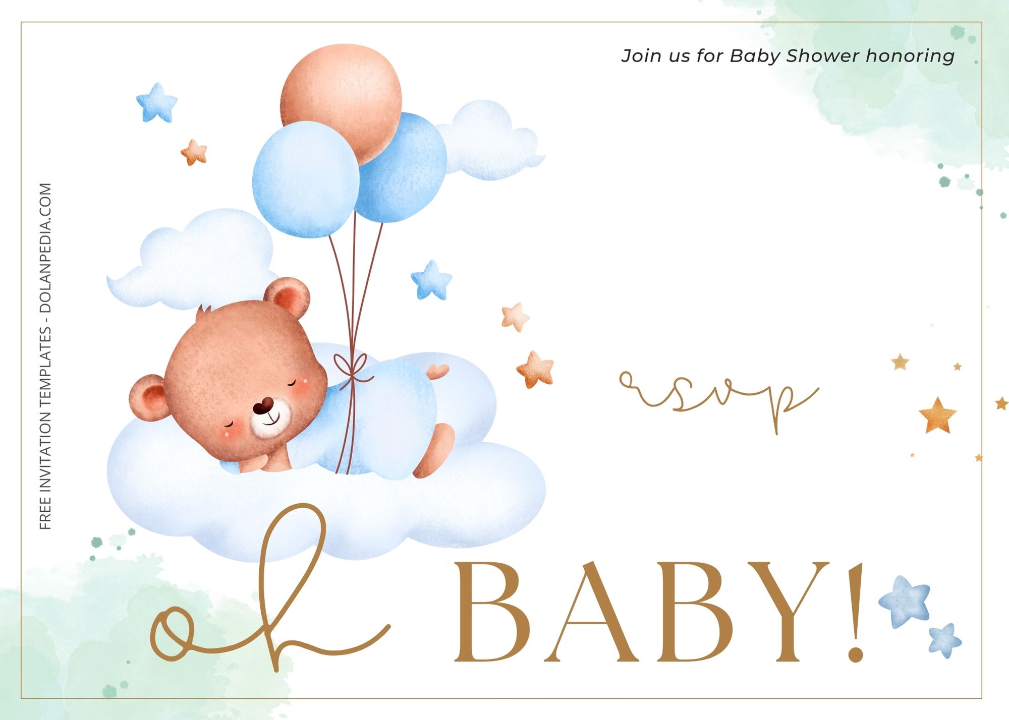 Blank Balloon Bear Baby Shower Invitation Templates Six